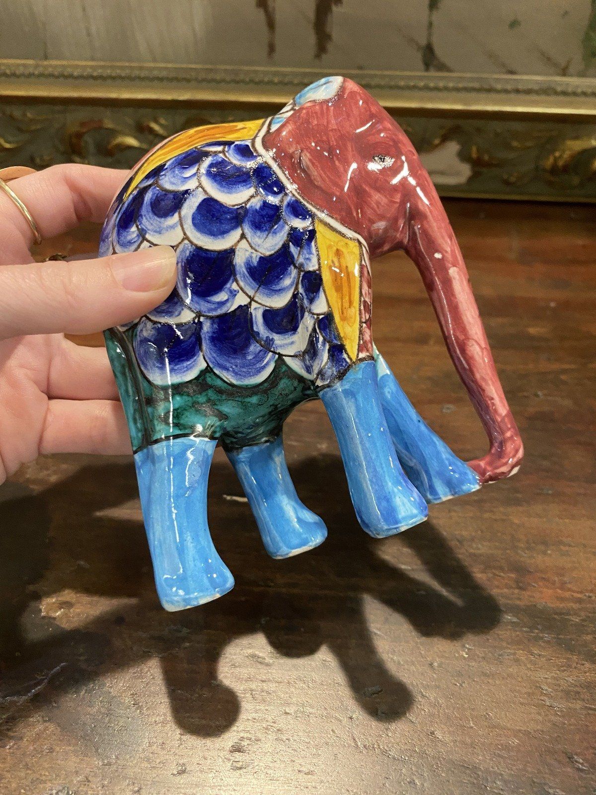 Vintage Talavera Mexico Hand Painted Pottery Elephant 10