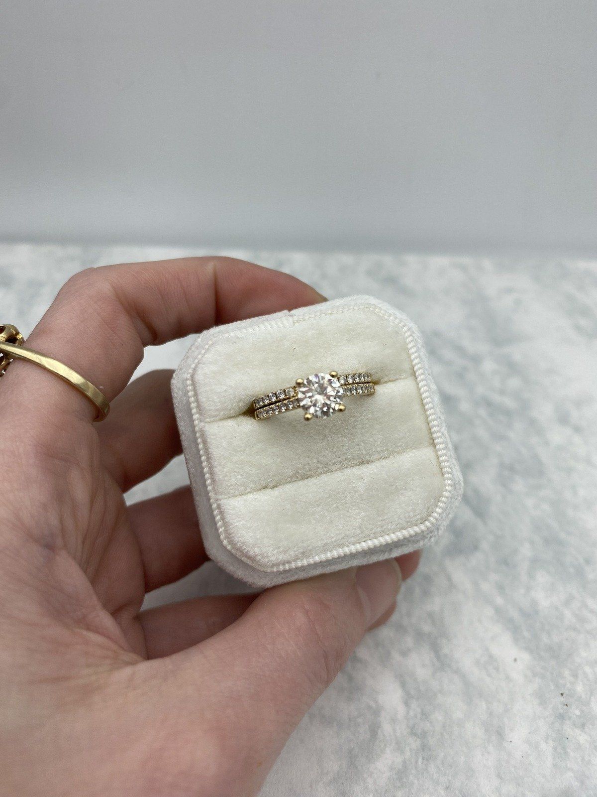 Traditional 14k Gold 1.25ct Solitaire Diamond Engagement Ring w Soldered Sizer + Pave Diamond Band 5