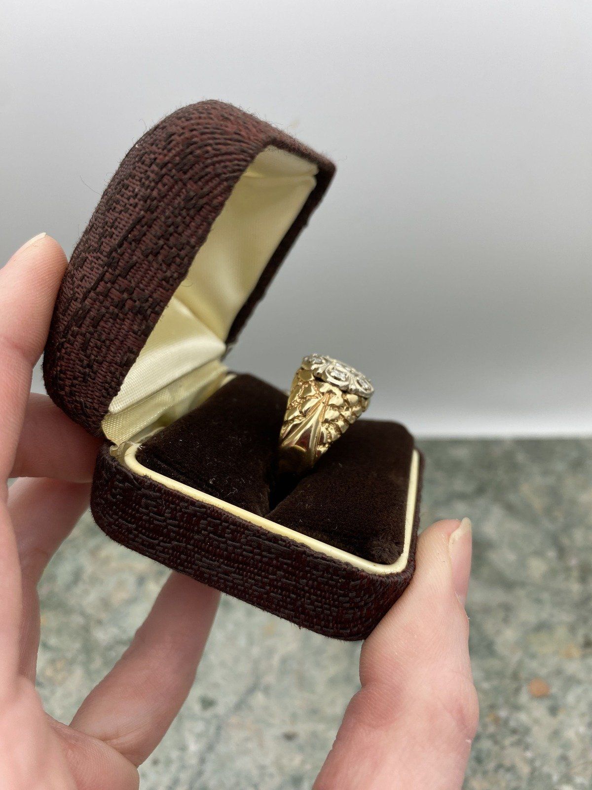 Gents Vintage Dual 14k Gold .8ctw Diamond Circle Cluster + Nugget Ring 2