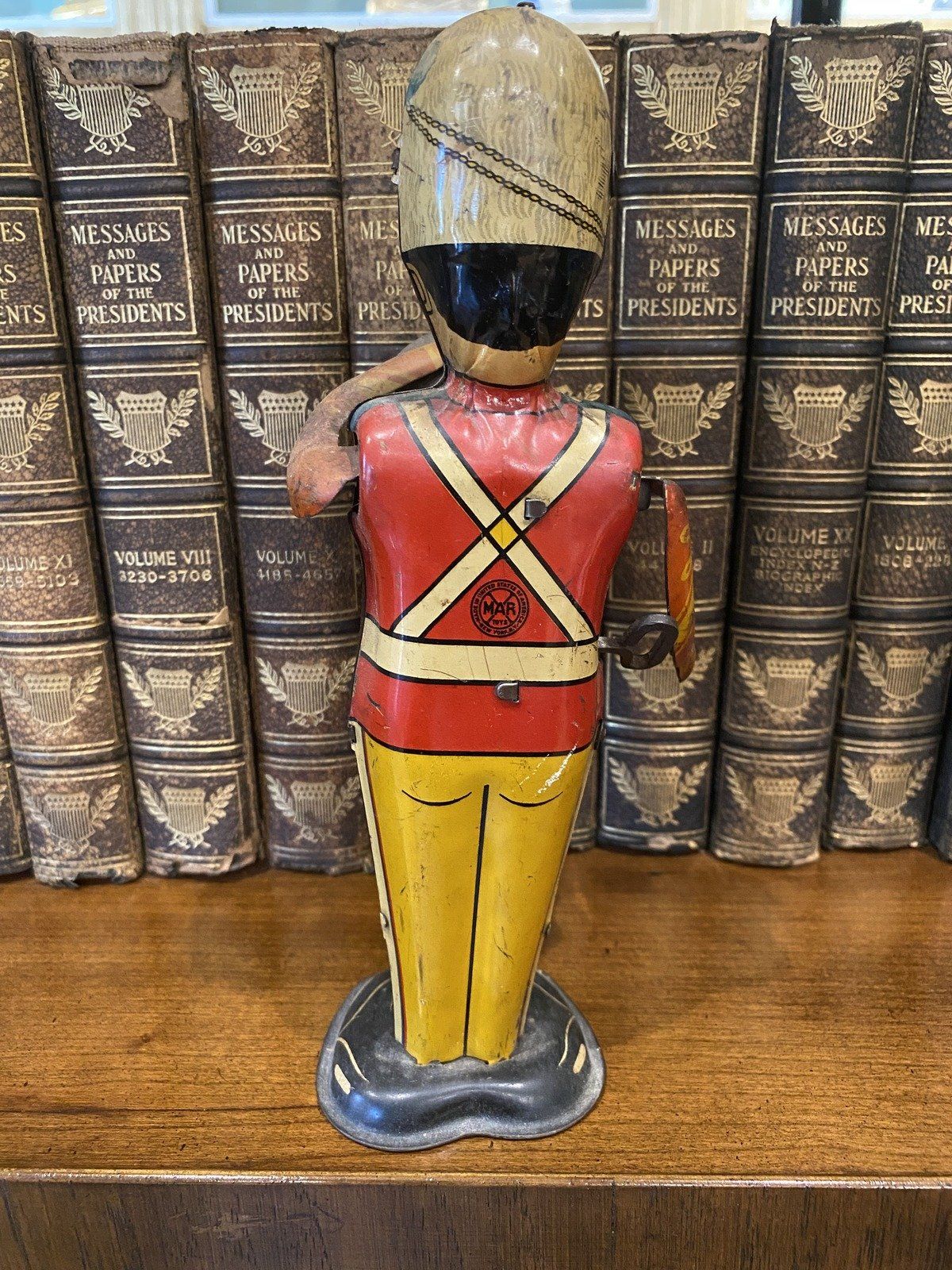 Rare* MARX NY, USA Drummer Boy + Cymbols c.1930s Tin Toy 7