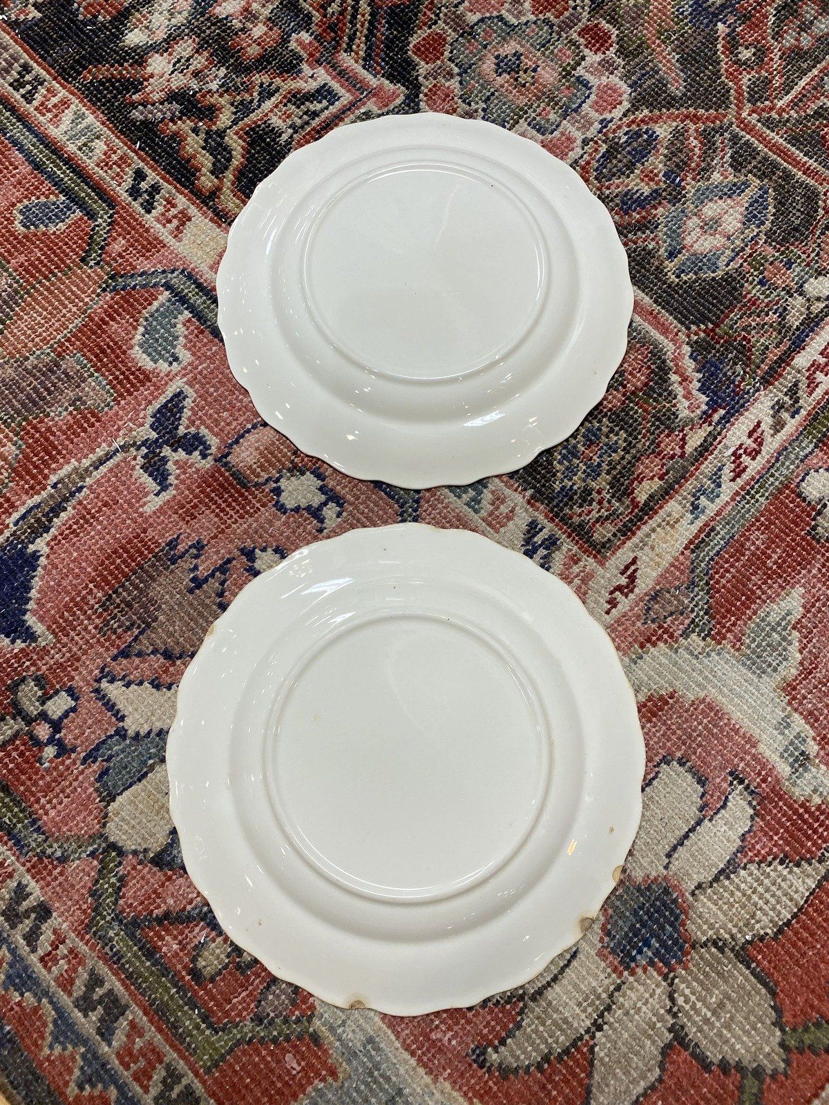 Pair of Antique White Glazed Ceramic Bird Motif Dinner Plates 5