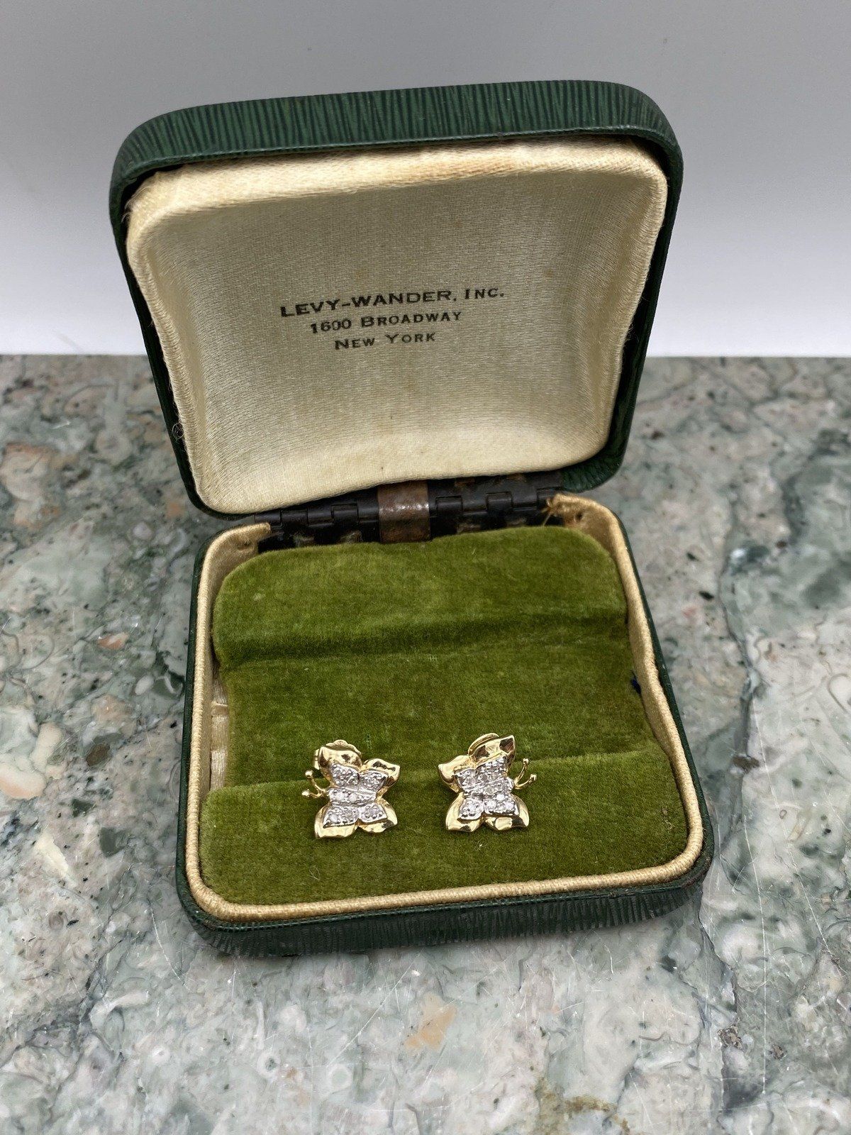 10k Dual Gold Figural Butterfly + Diamond Winged Stud Earrings #2485 7
