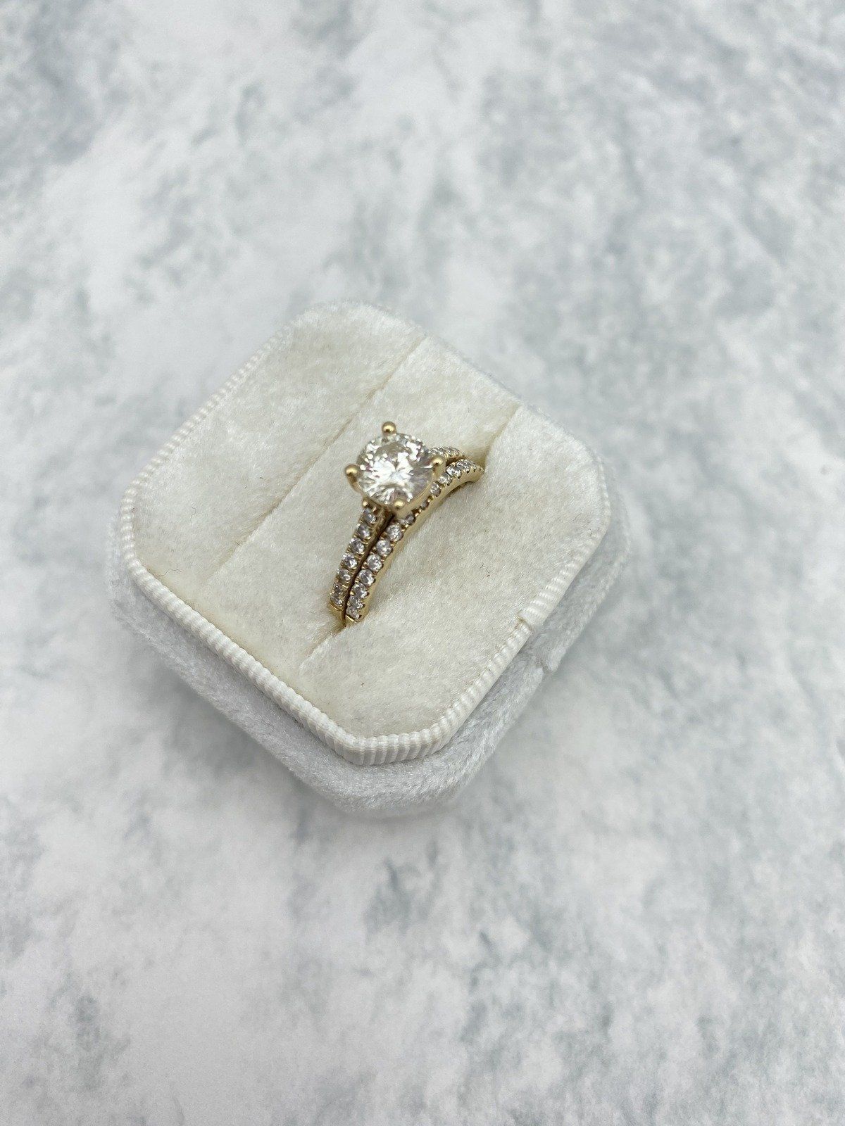 Traditional 14k Gold 1.25ct Solitaire Diamond Engagement Ring w Soldered Sizer + Pave Diamond Band 3