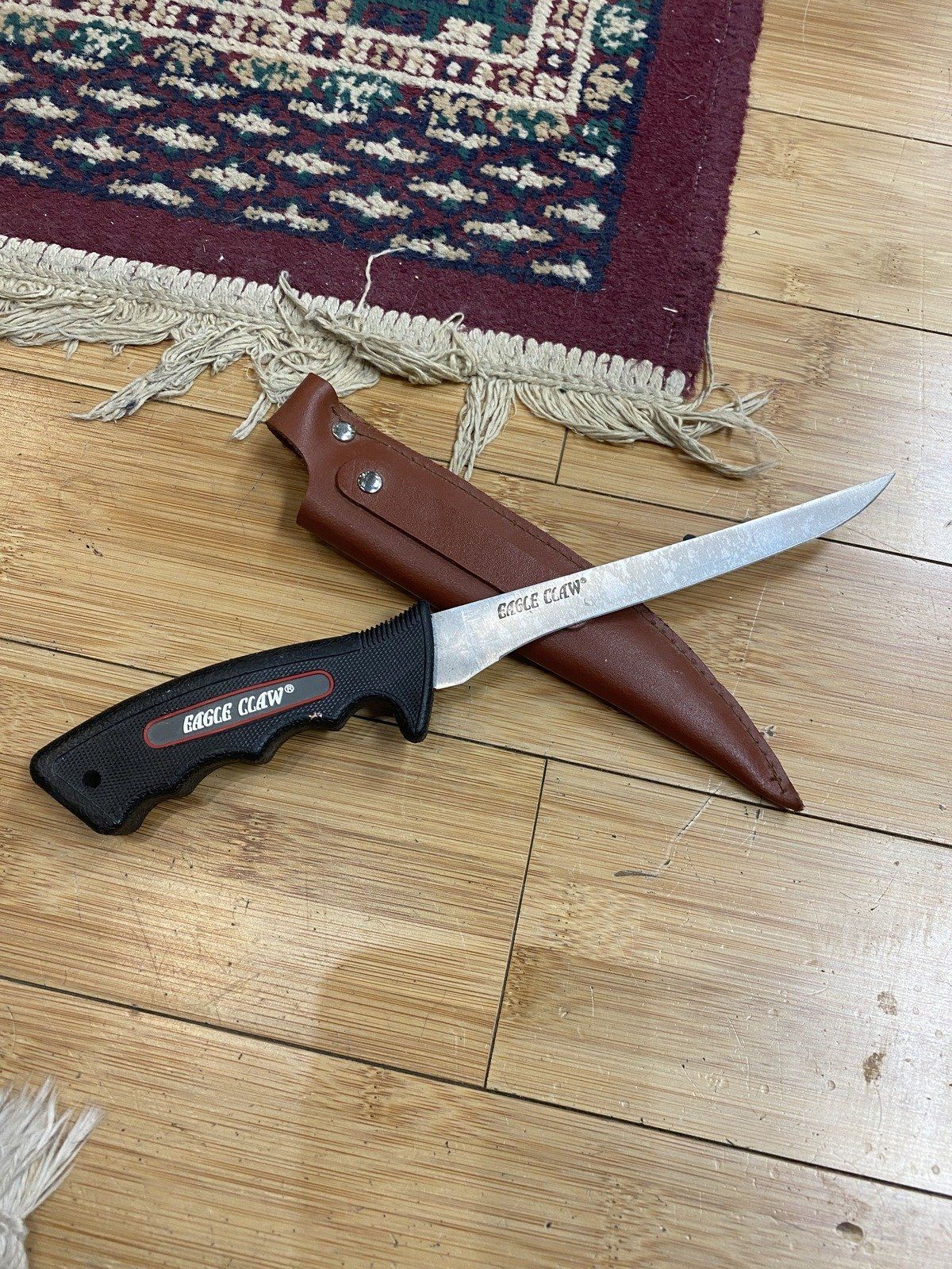 Eagle Claw Fixed Blade Soft Handle Filet Knife w Leather Sheath