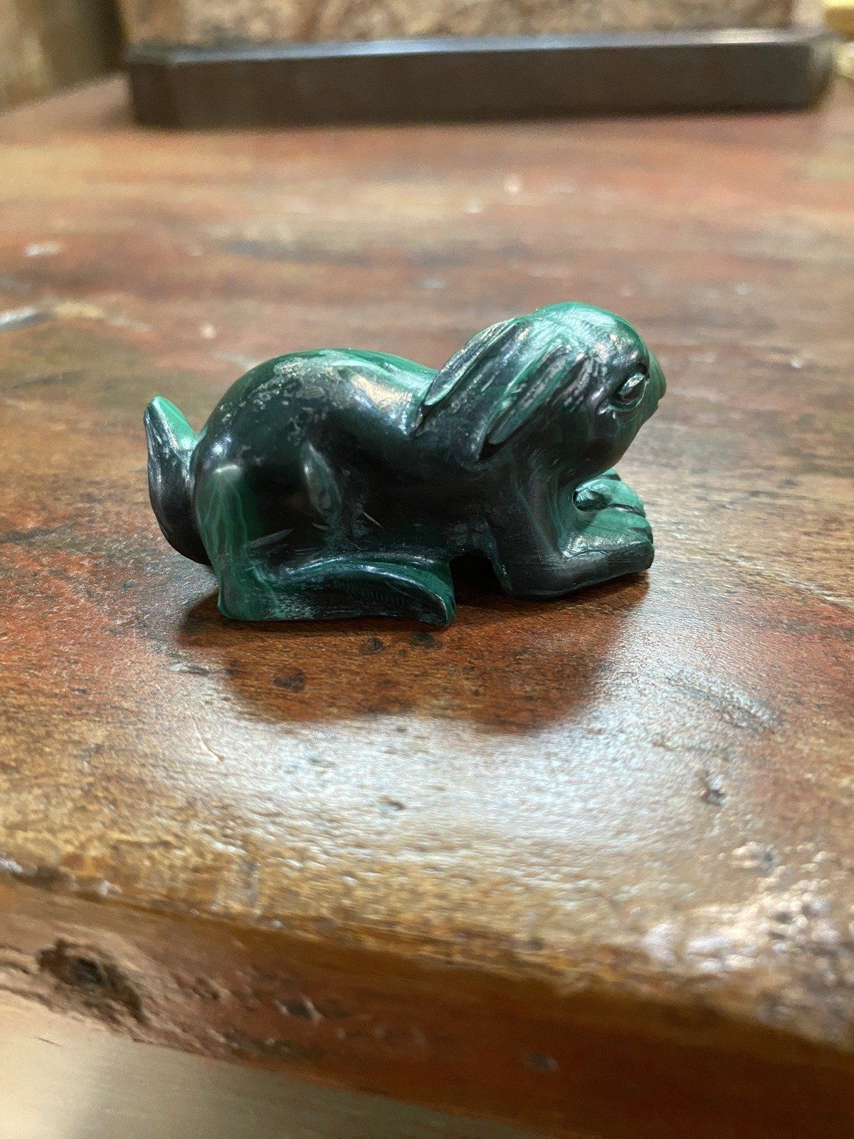 Genuine Natural Malachite Carved Hare Figurine 2