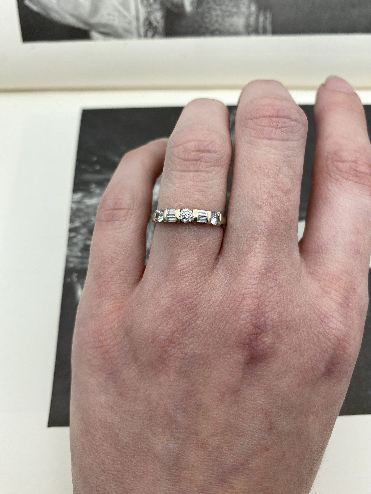 14k White Gold Round + Baguette Diamond Tension Set Ring Band #2666 8
