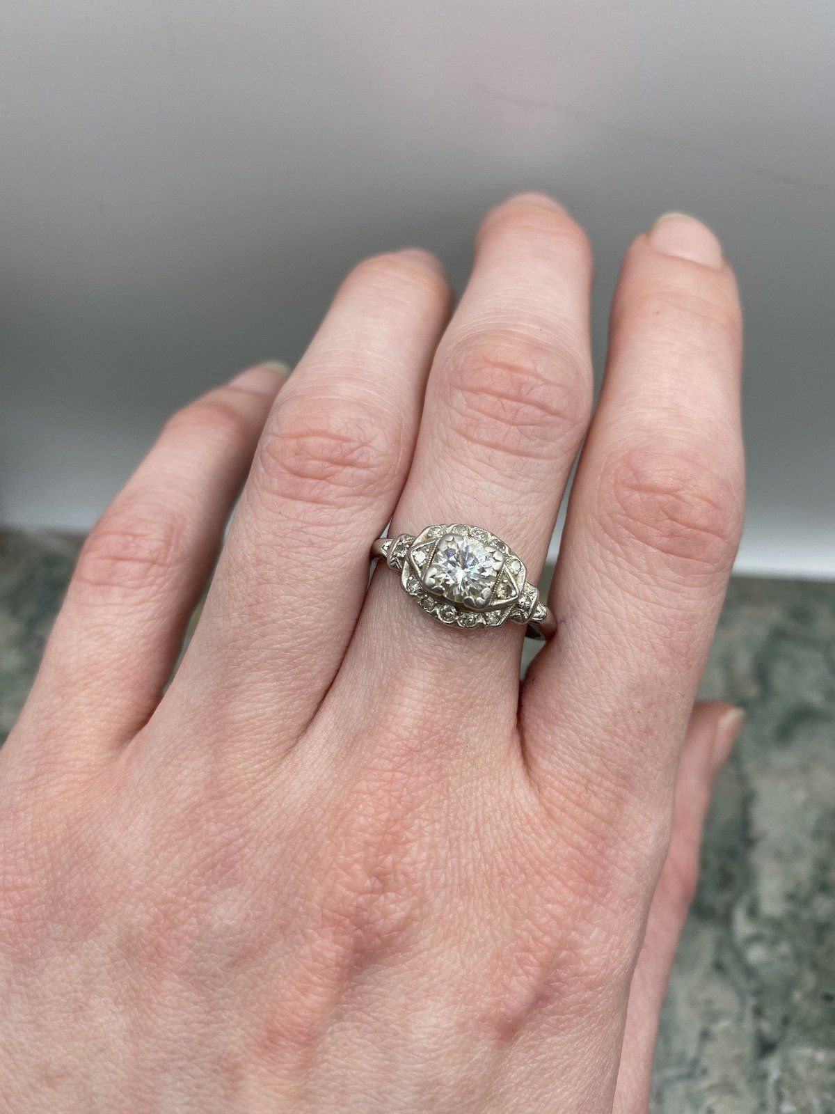 Antique c.1920s/30s Art Deco .75ct Center Platinum Crafted Ladies Diamond Engagement Ringj 5