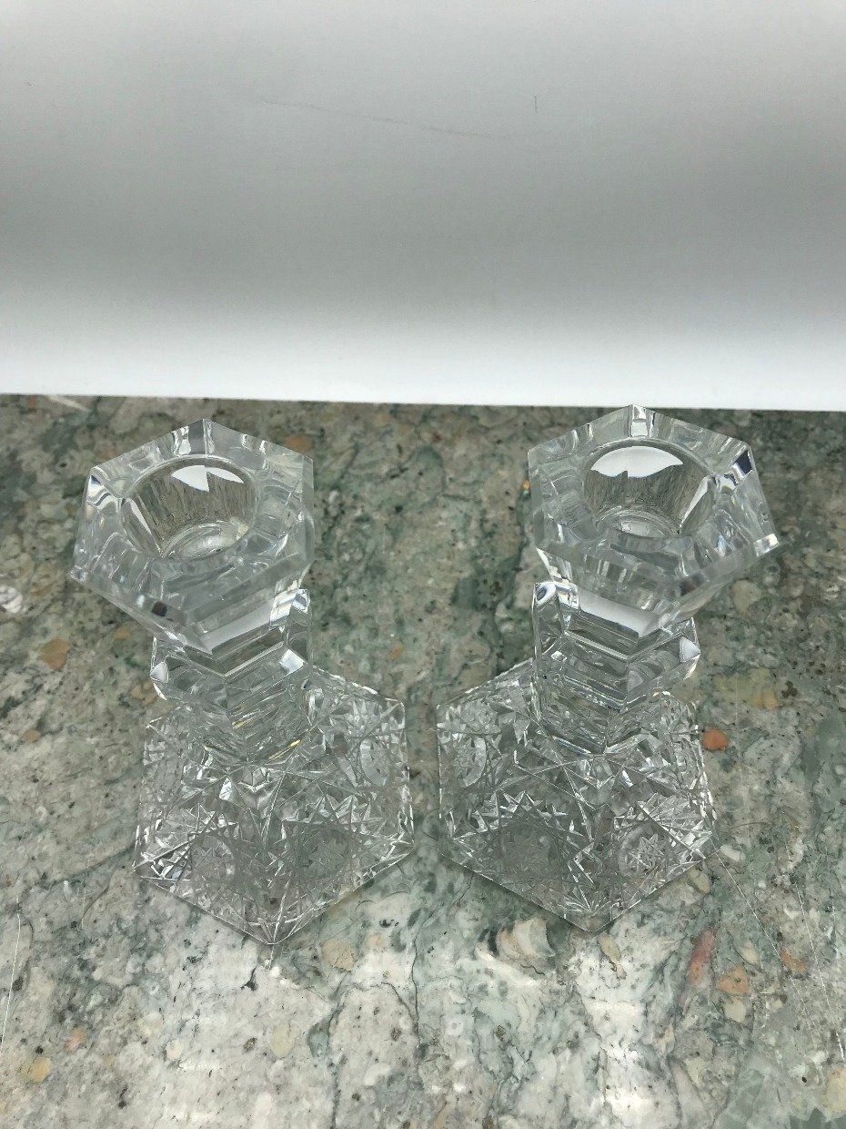 Intricately Cut German Crystal Hobstar Candle Stick Holders 3