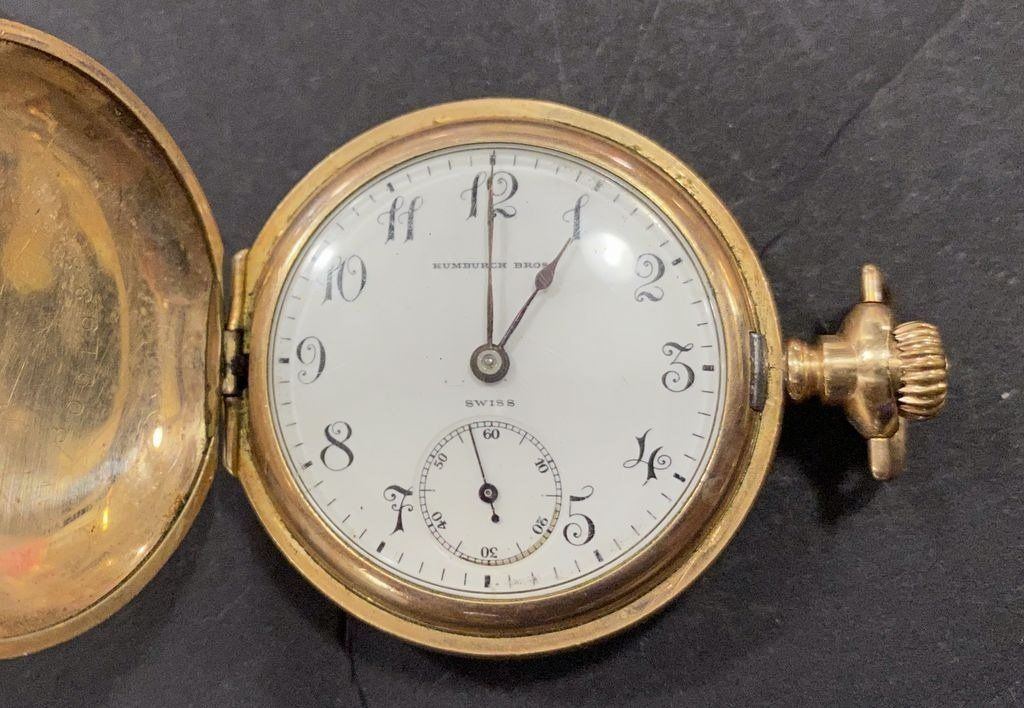 Humburch Bros Watch Co. Pocket Watch w Woodgrain/Damascus Etching 3