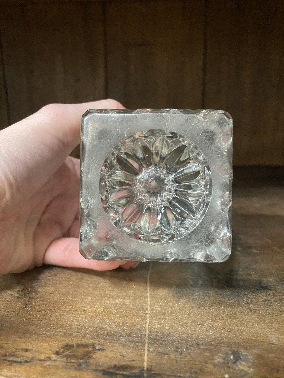 Nice Clear HEAVY Antique Molded Glass Inkwell 7