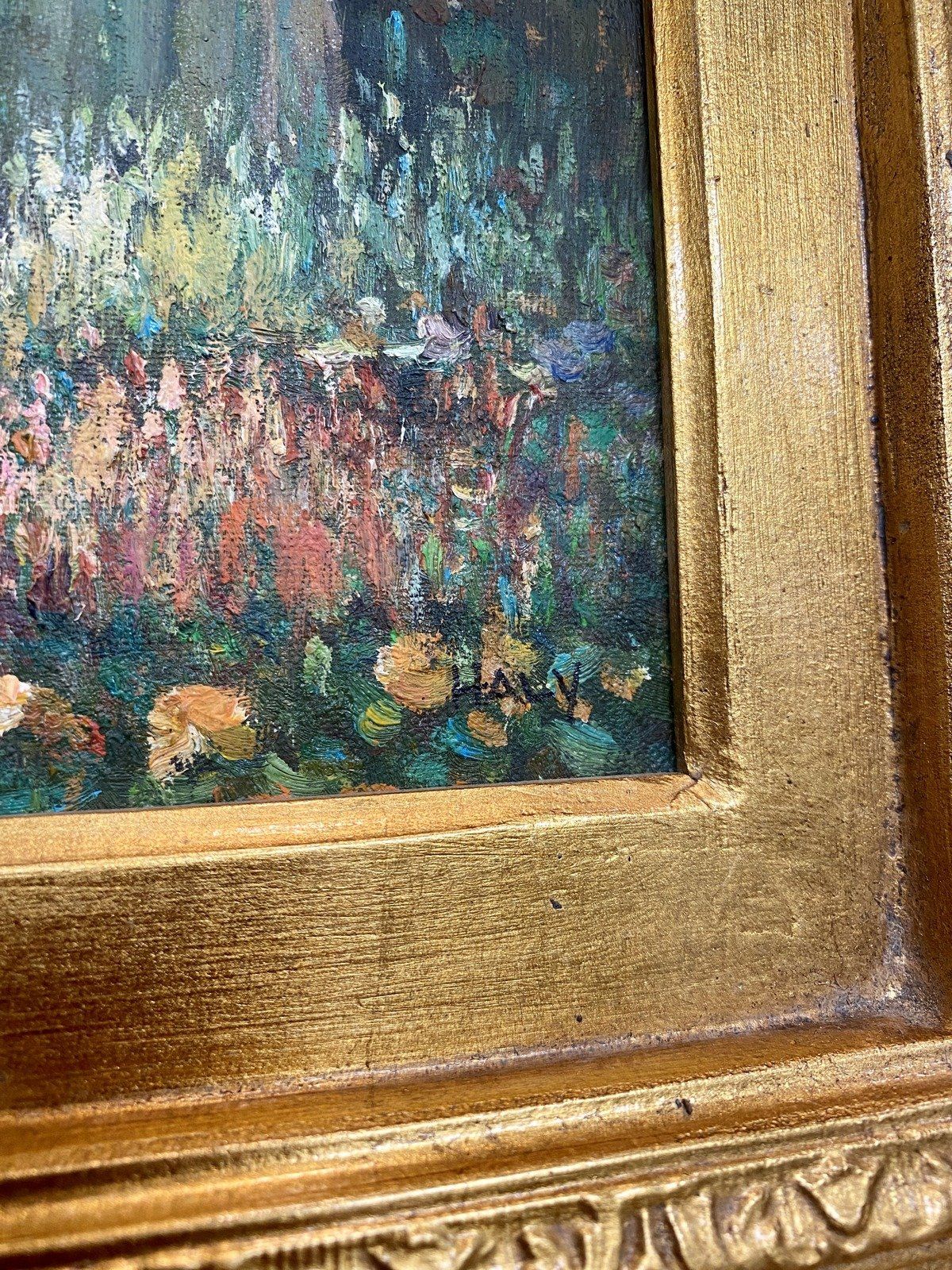 Large Ornately Framed Oil Painting of Garden Plants 7