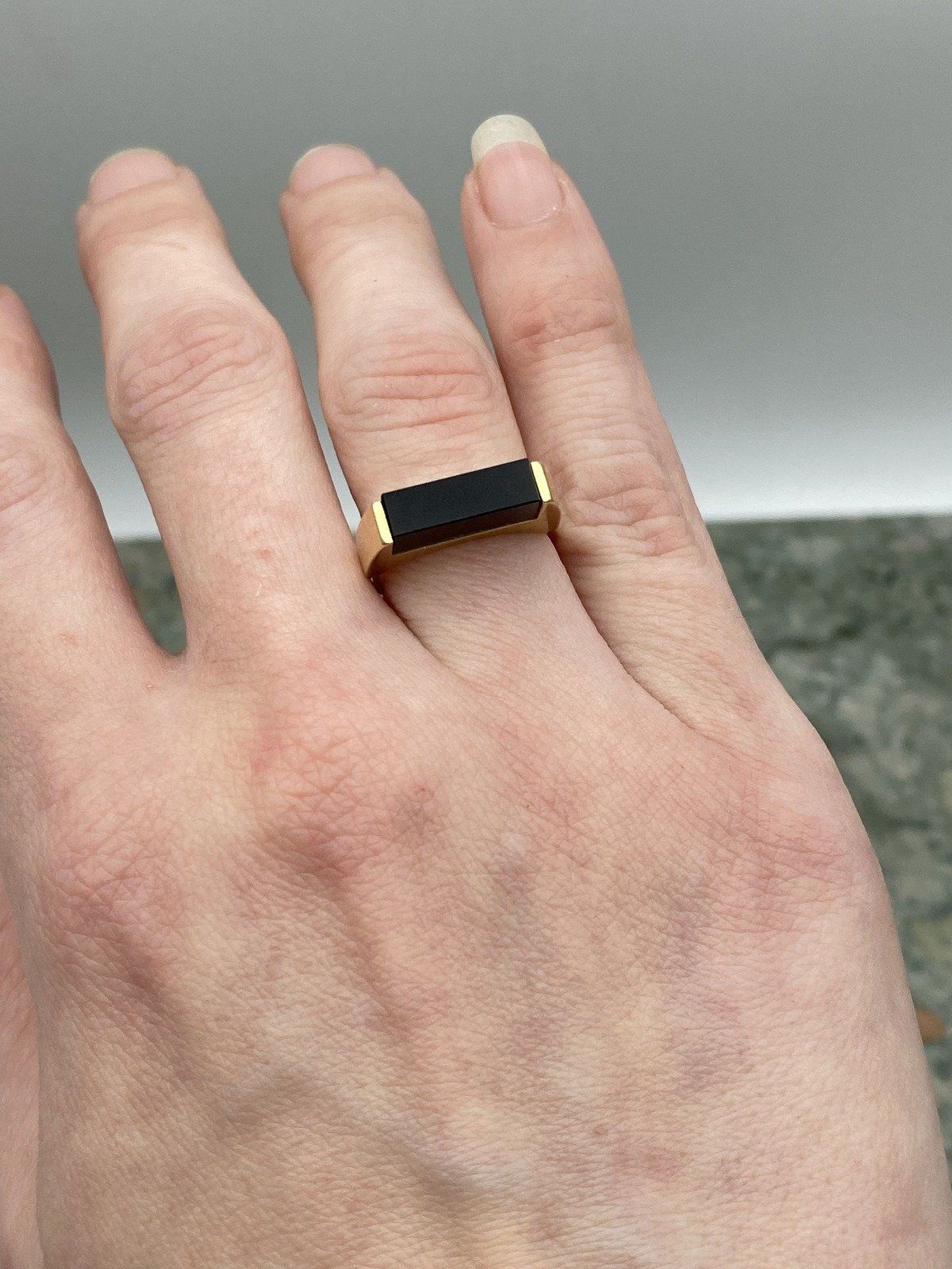 Vintage Mod 14k Gold Artly Made Black Onyx Cubism Sculptural Ring 5