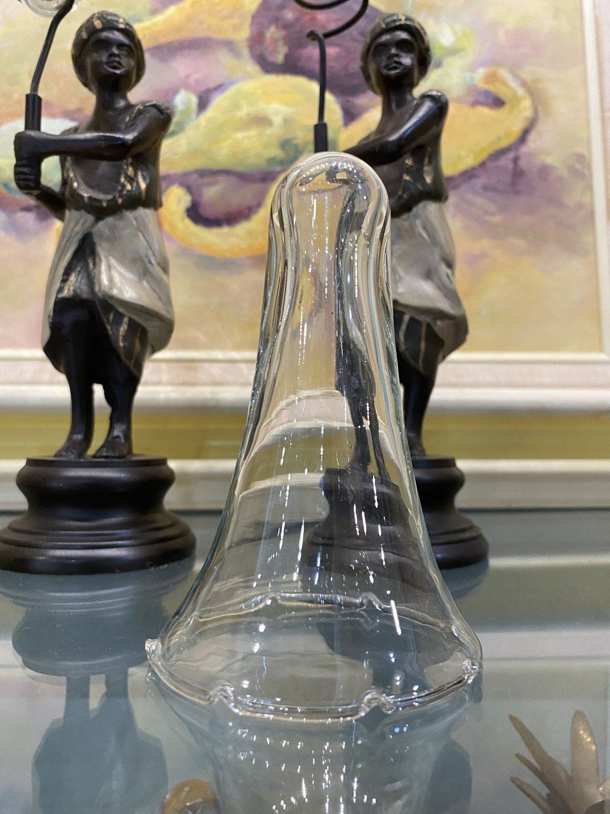 Pair of Reproduction Cold Bronze Style Figural Candle Votive Stands + Glass Inserts 4