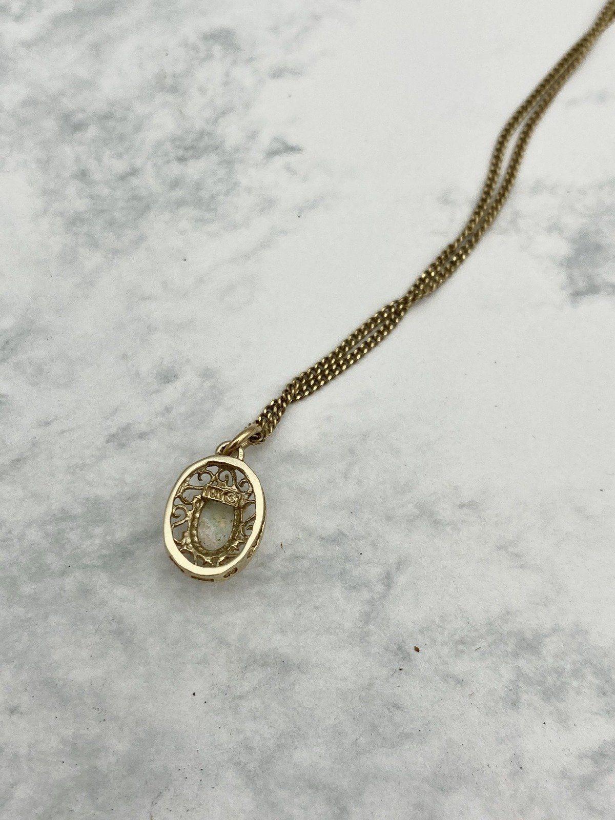 10k Gold Genuine Opal Filigree Set 16L Drop Necklace on 14k Gold Chain 3