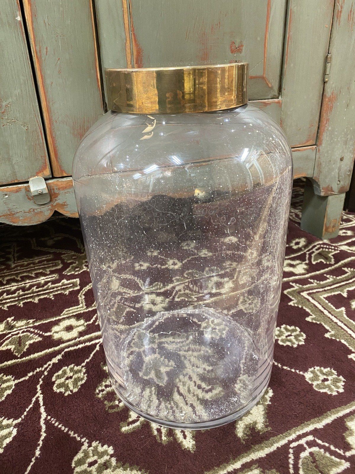 Vintage Imported Glass Candy Apothecary Jar + Brass Lid 3