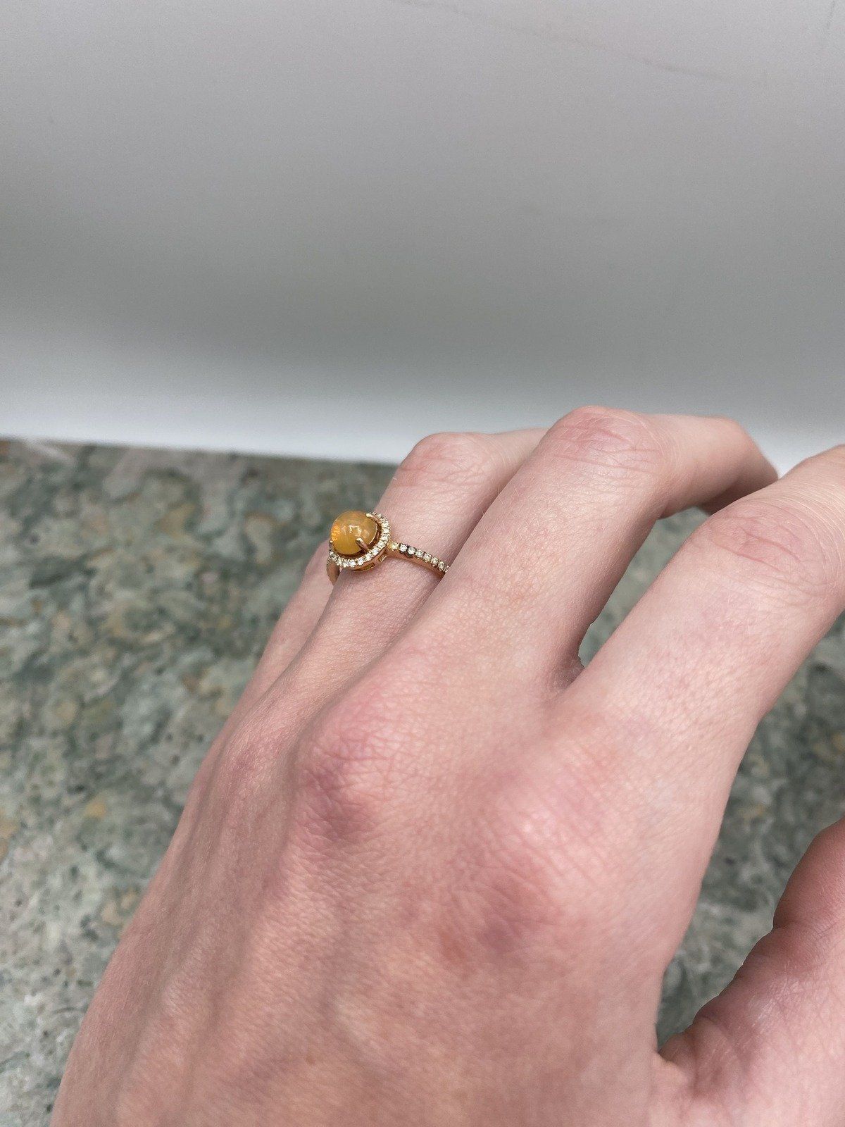 14k Rose Gold Mexican Fire Opal + Diamond Crowned Ring 5