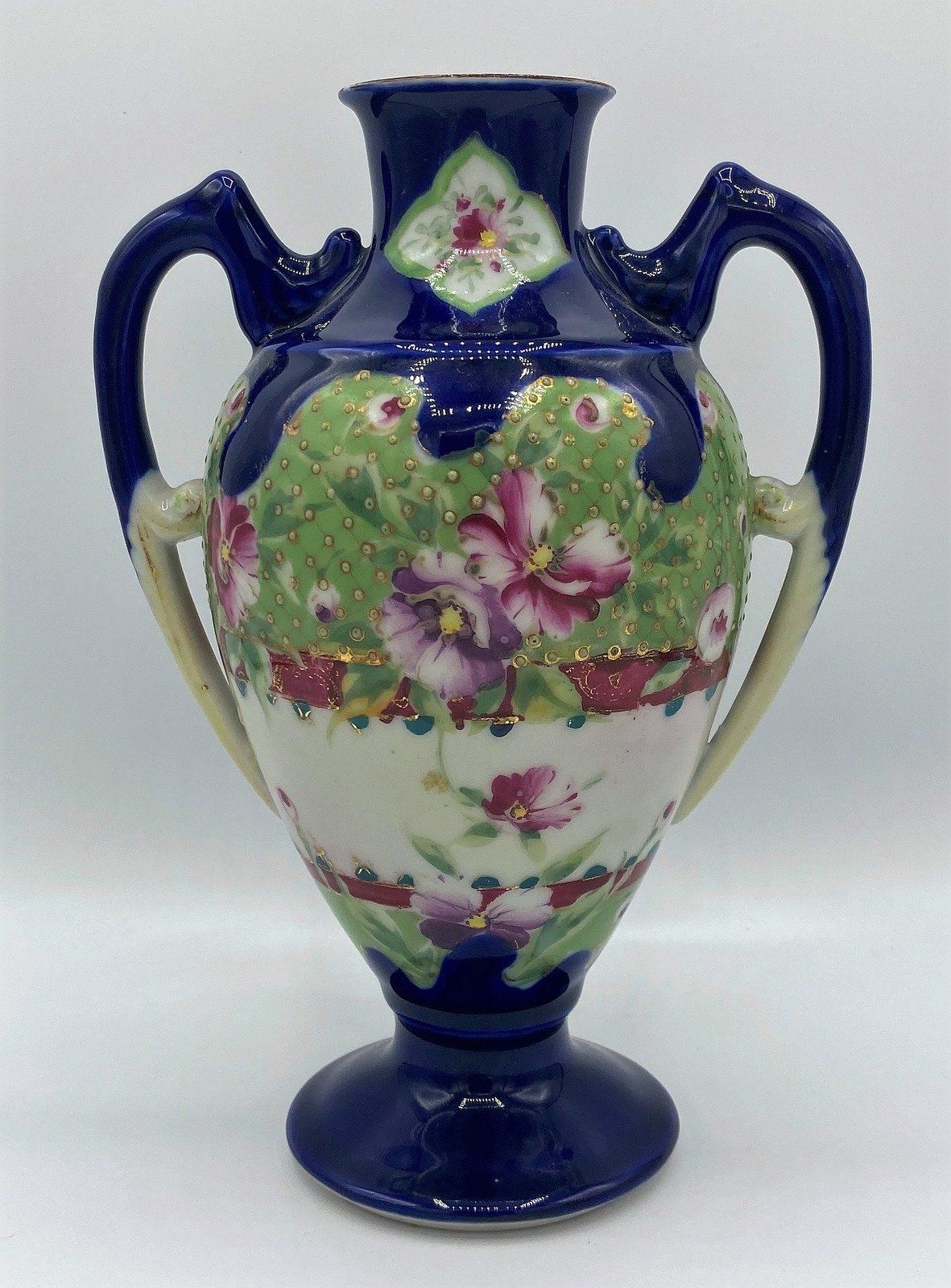 Antique Cobalt Blue Japanese Moriage Vase 8