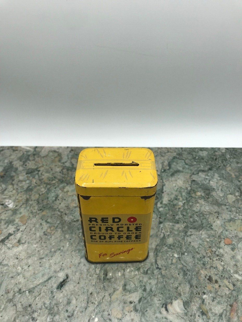 Vintage Red Circle Coffee Tin Money Bank 3