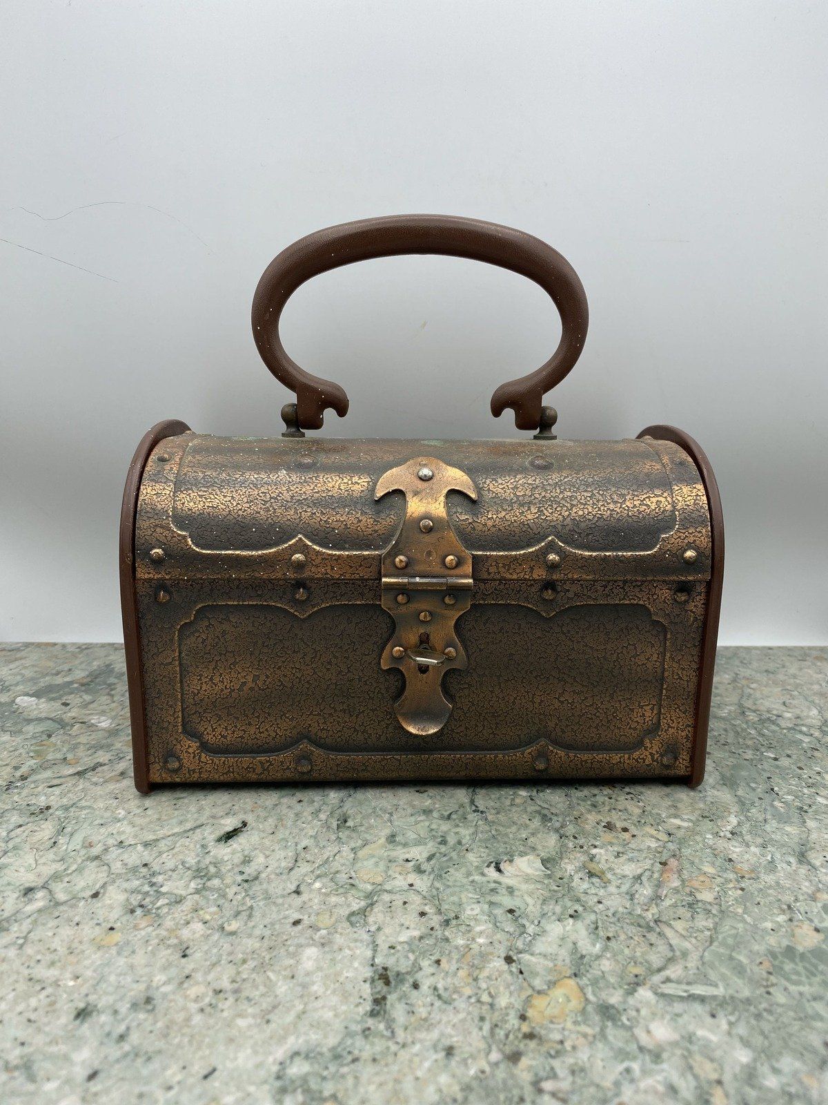 Copper Tone Chest w Forest Green Interior