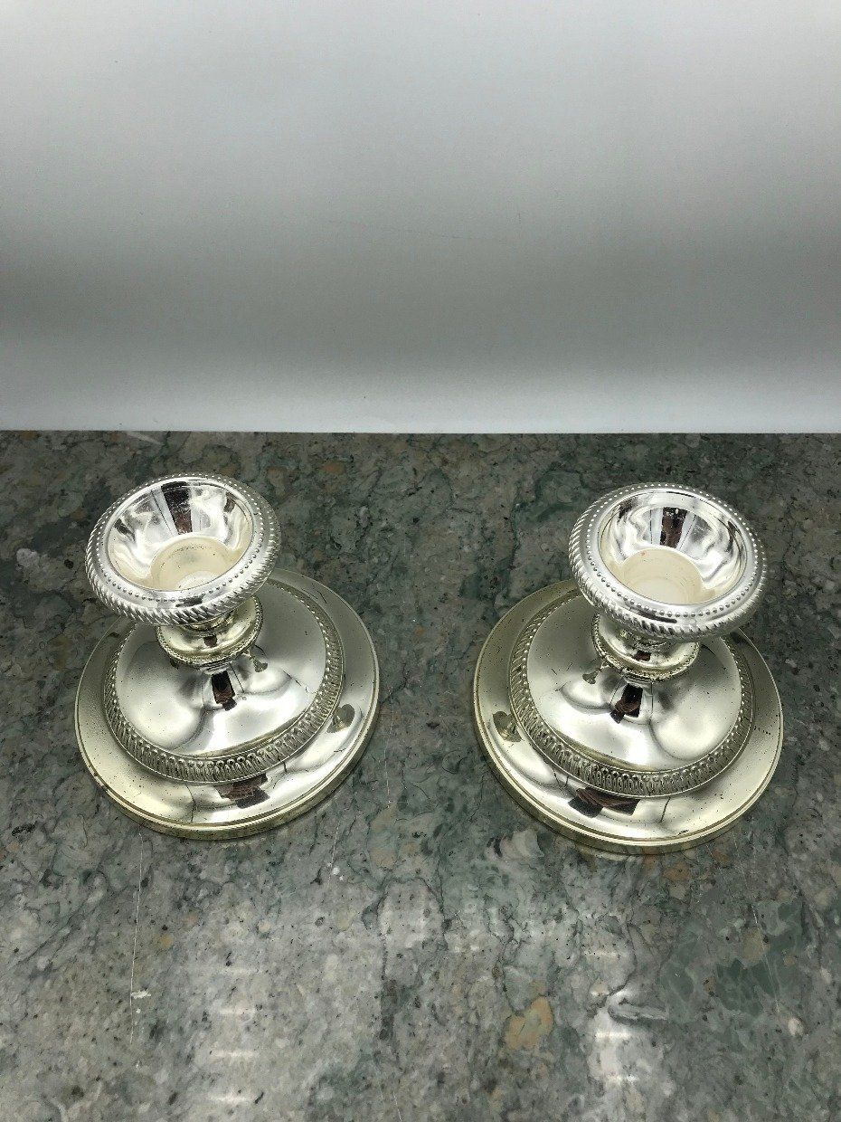 Pair of Stout Silver Plated Candle Stick Holders 2