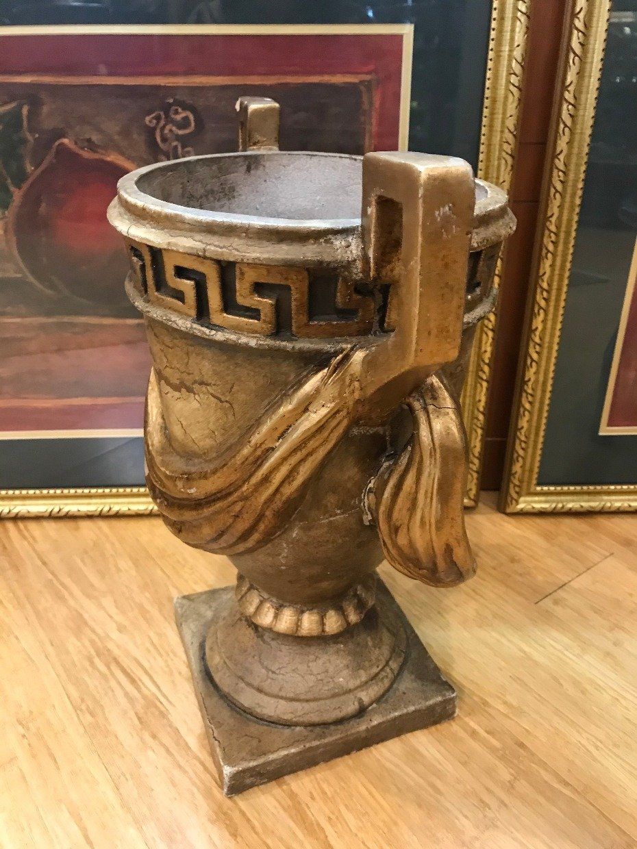 Greek Key Plaster Floor Planter w Draped Detail 2