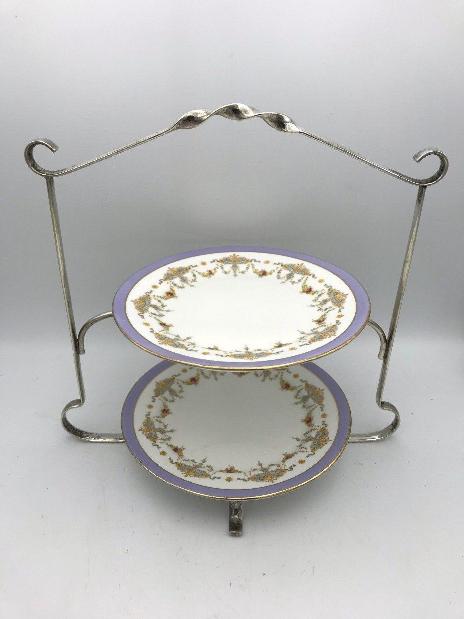 Two Tiered Silver plate Cake Stand with plates