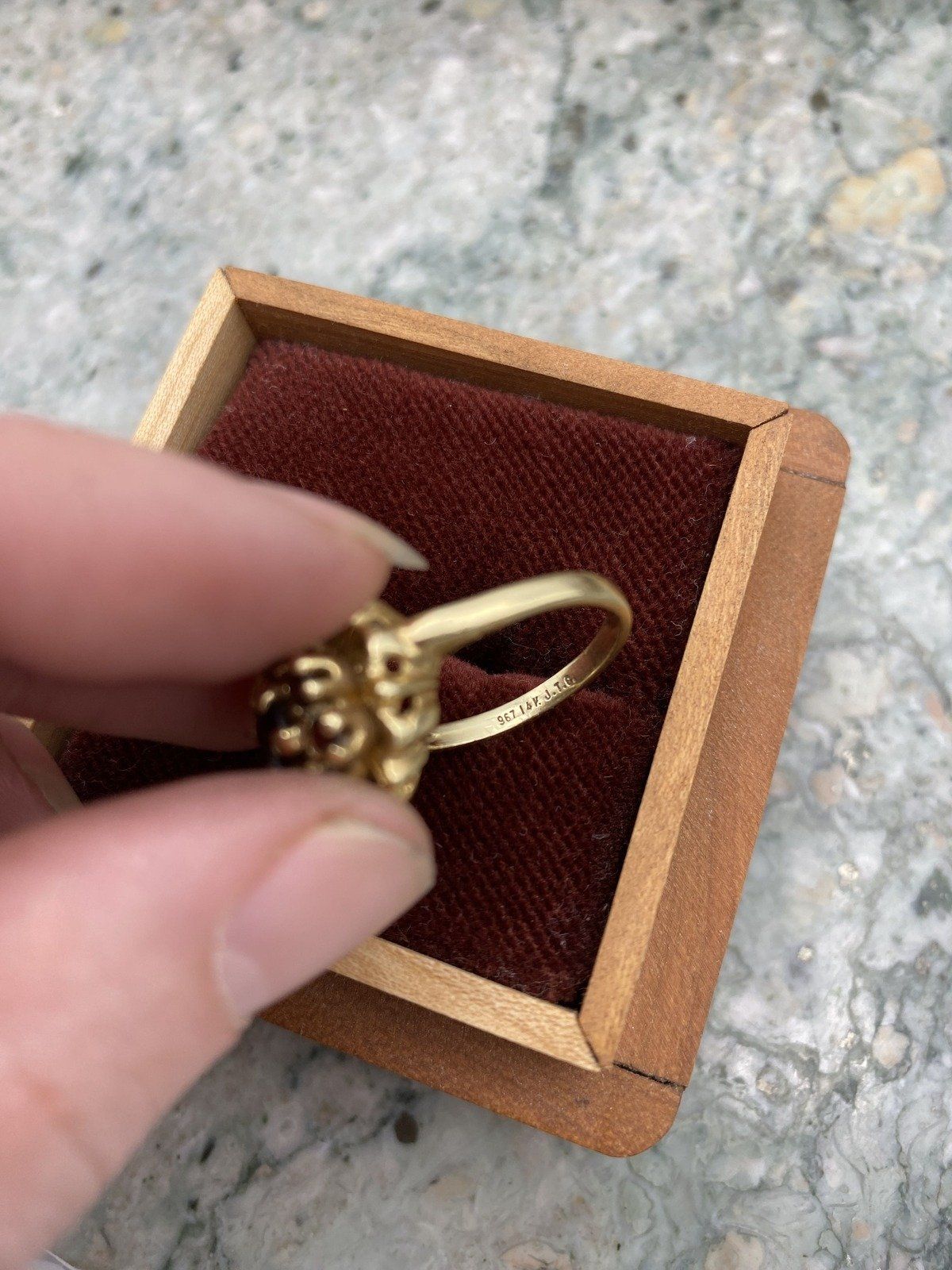 Vintage c.1950s/60s 14k Gold Garnet Flower Cluster Ring #2838 10