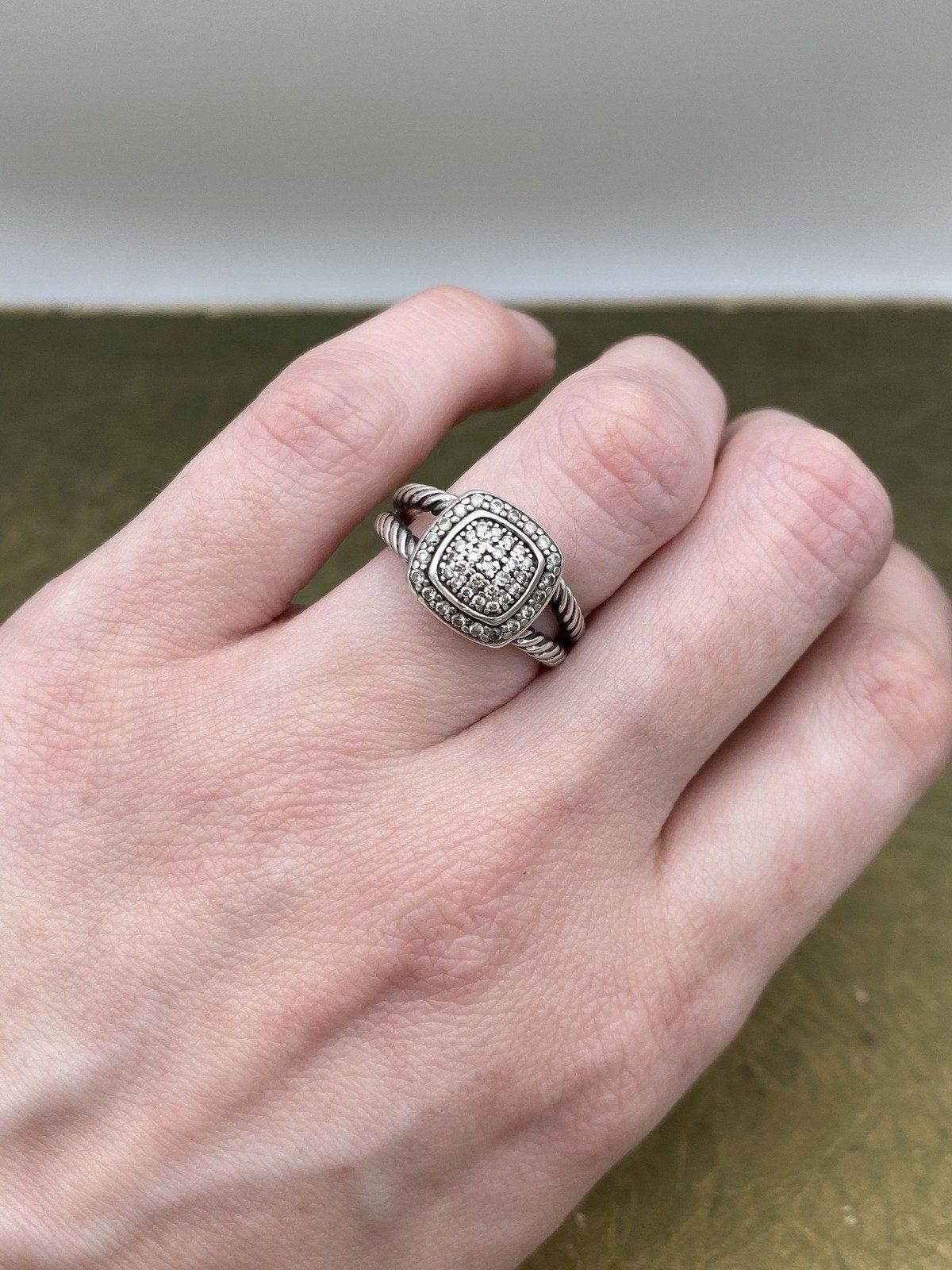 Sterling Silver David Yurman Genuine Diamond Cushion Cluster Ring #2220 6