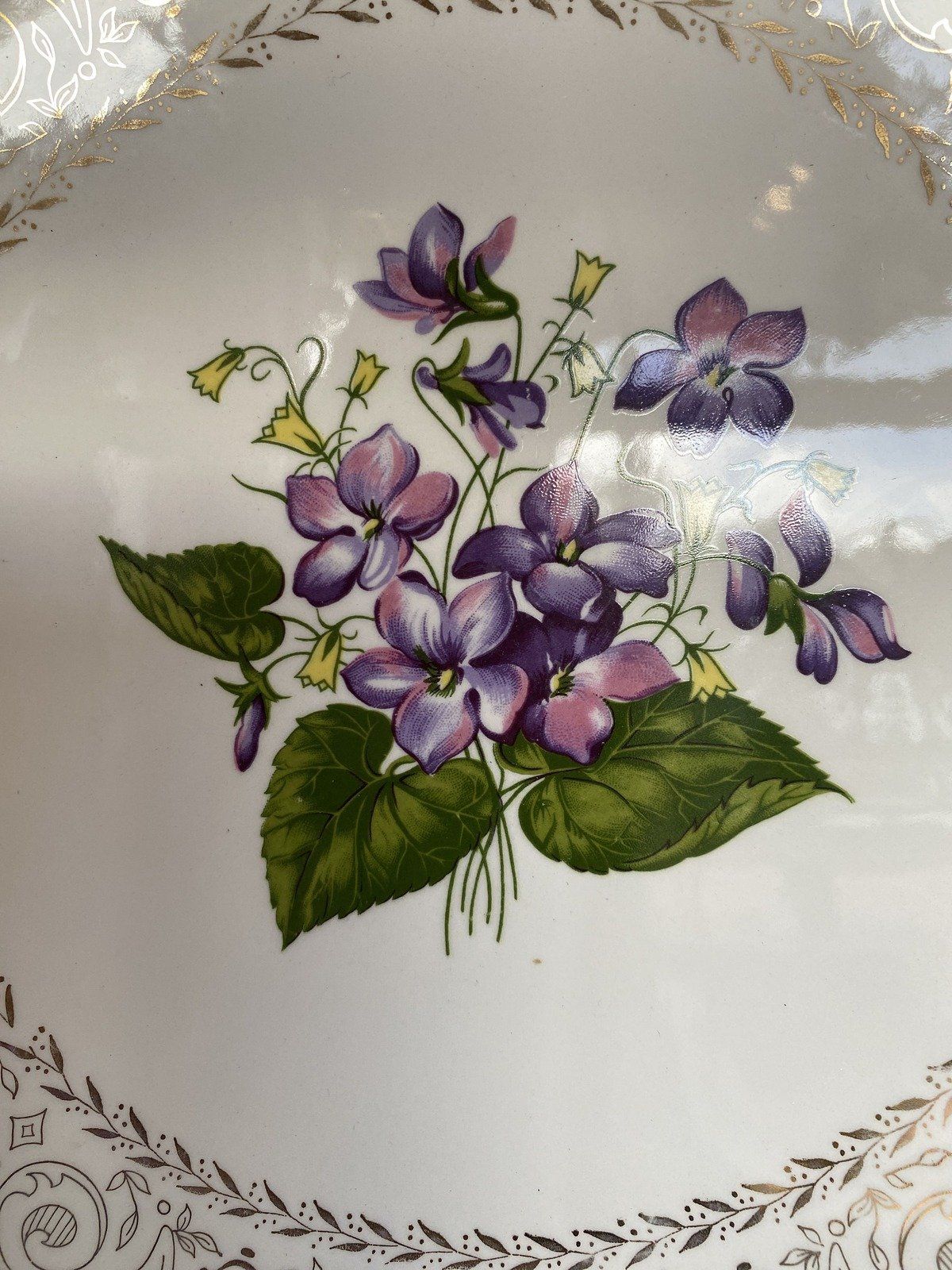 16pc 4 Place Setting Cunningham + Pickett Spring Violet + 22k Gold China Stoneware Dinner Set 8