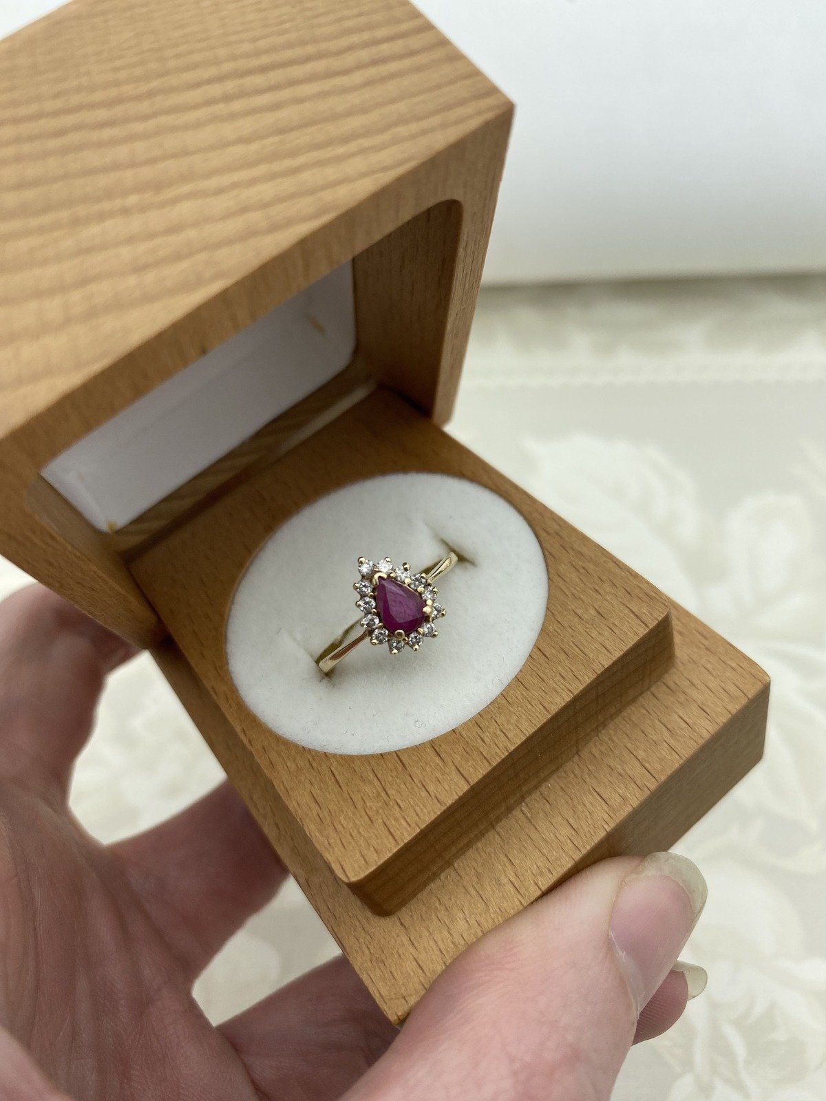 14k Gold Pear Cut Natural Ruby + Diamond Ring 2
