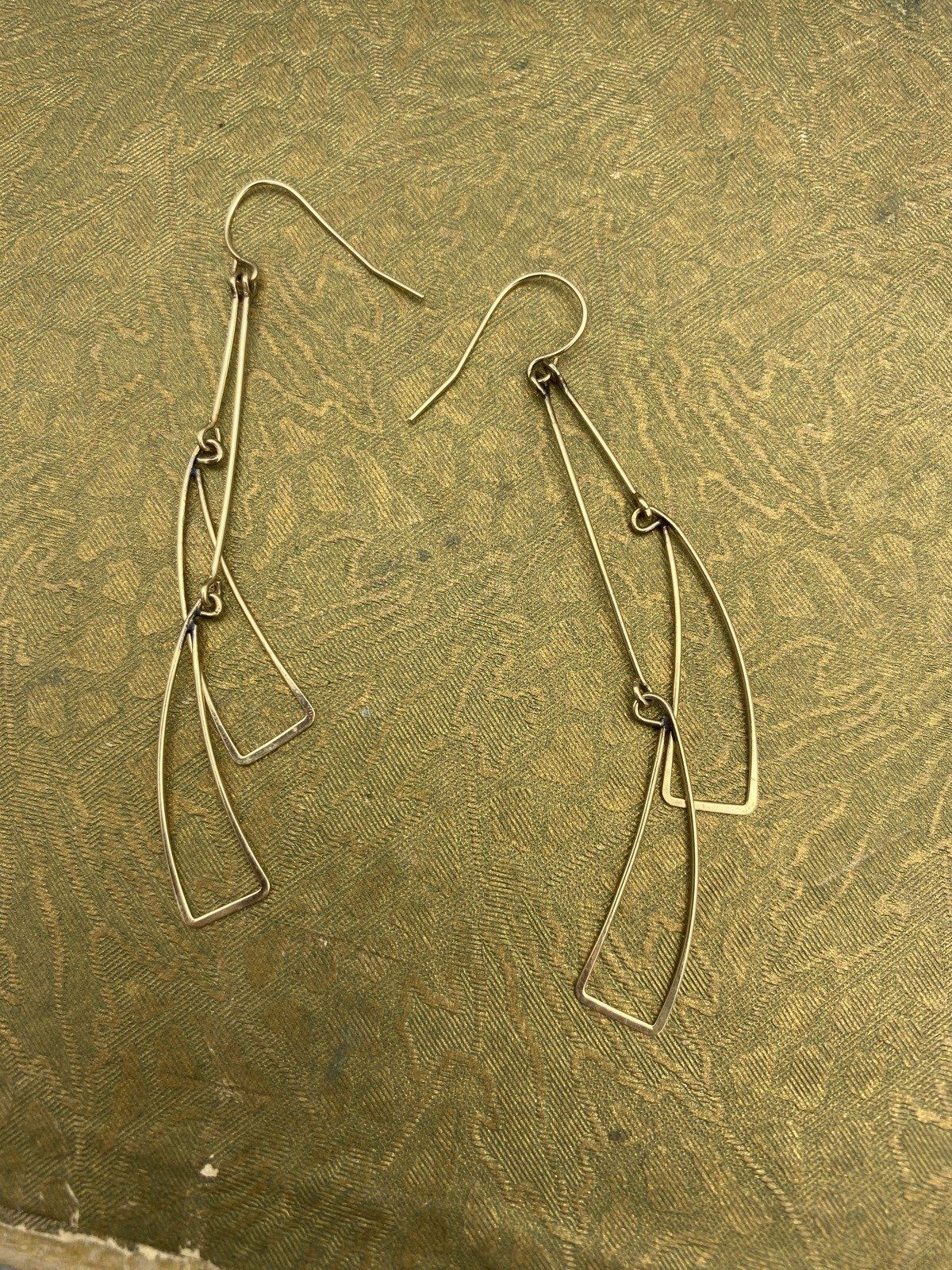 Cool Vintage Sculptural Wire Geo 14k Gold Drop Earrings 3