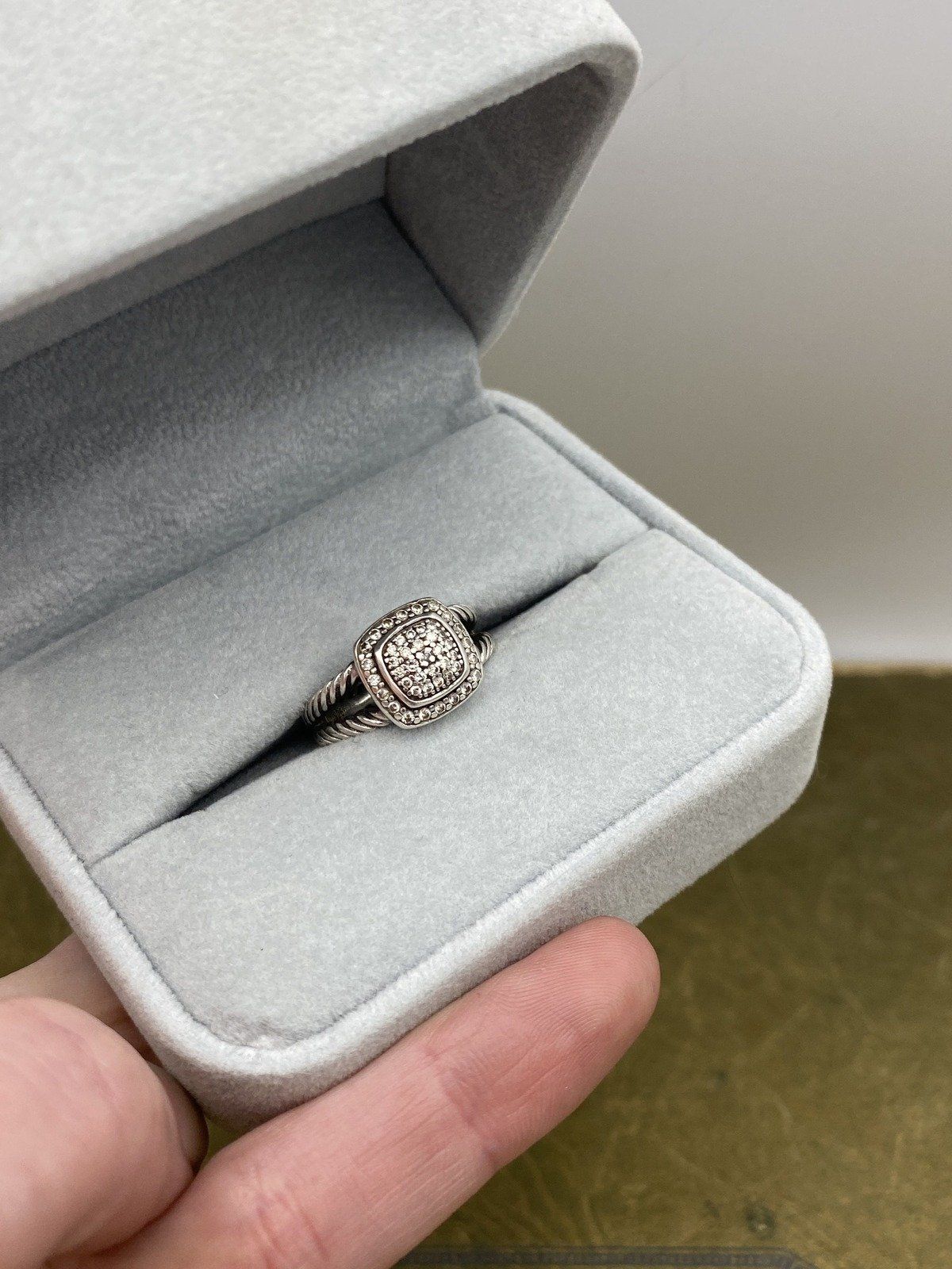 Sterling Silver David Yurman Genuine Diamond Cushion Cluster Ring #2220 3