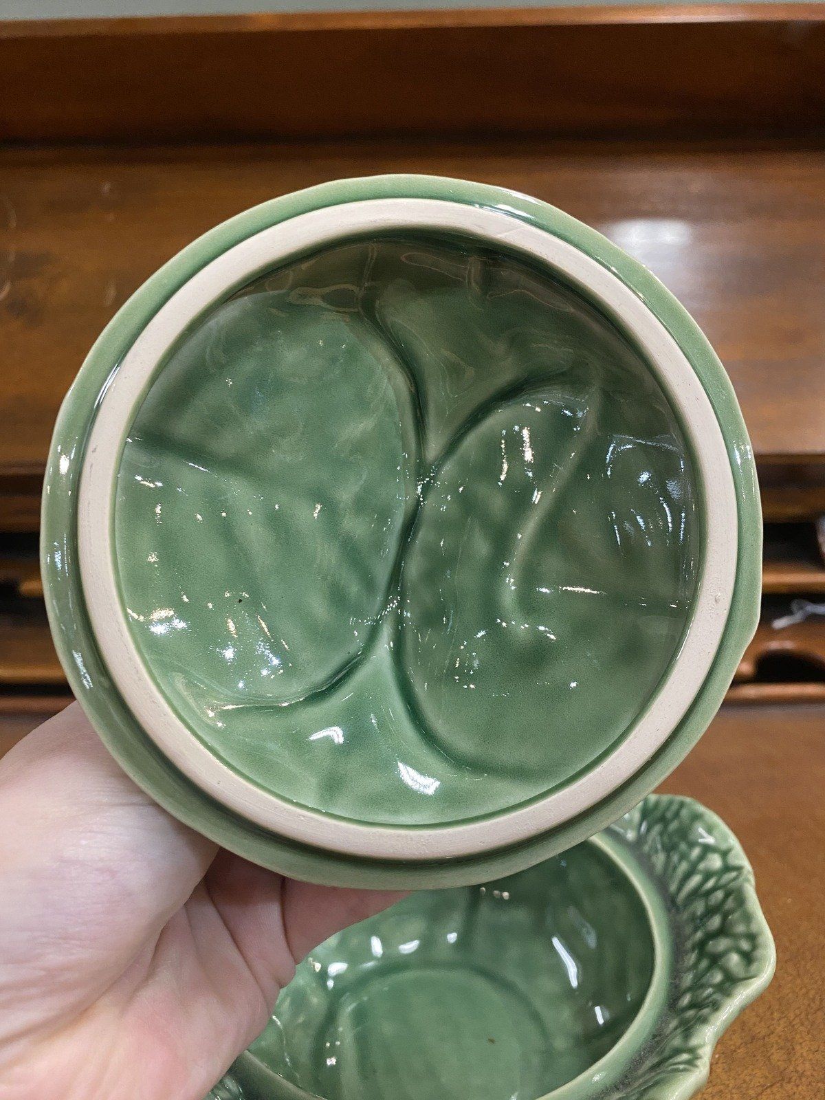 Bordallo Pinheiro Portugal Majolica Mini Lidded Cabbage Serving Bowl 6 6