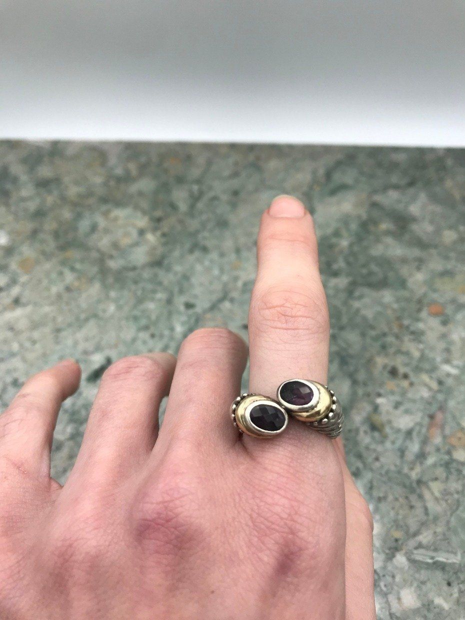 14k Gold Accented Sterling Silver Twisted Cord Bypass Ring w Amethyst 4