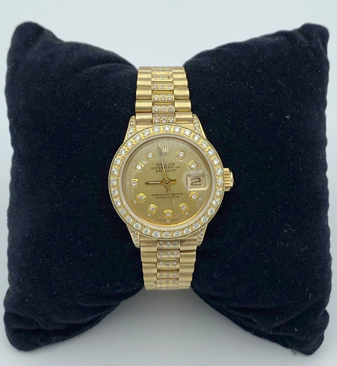 Ladies Rolex Date Just 18k Yellow Gold 3ctw Diamond 2