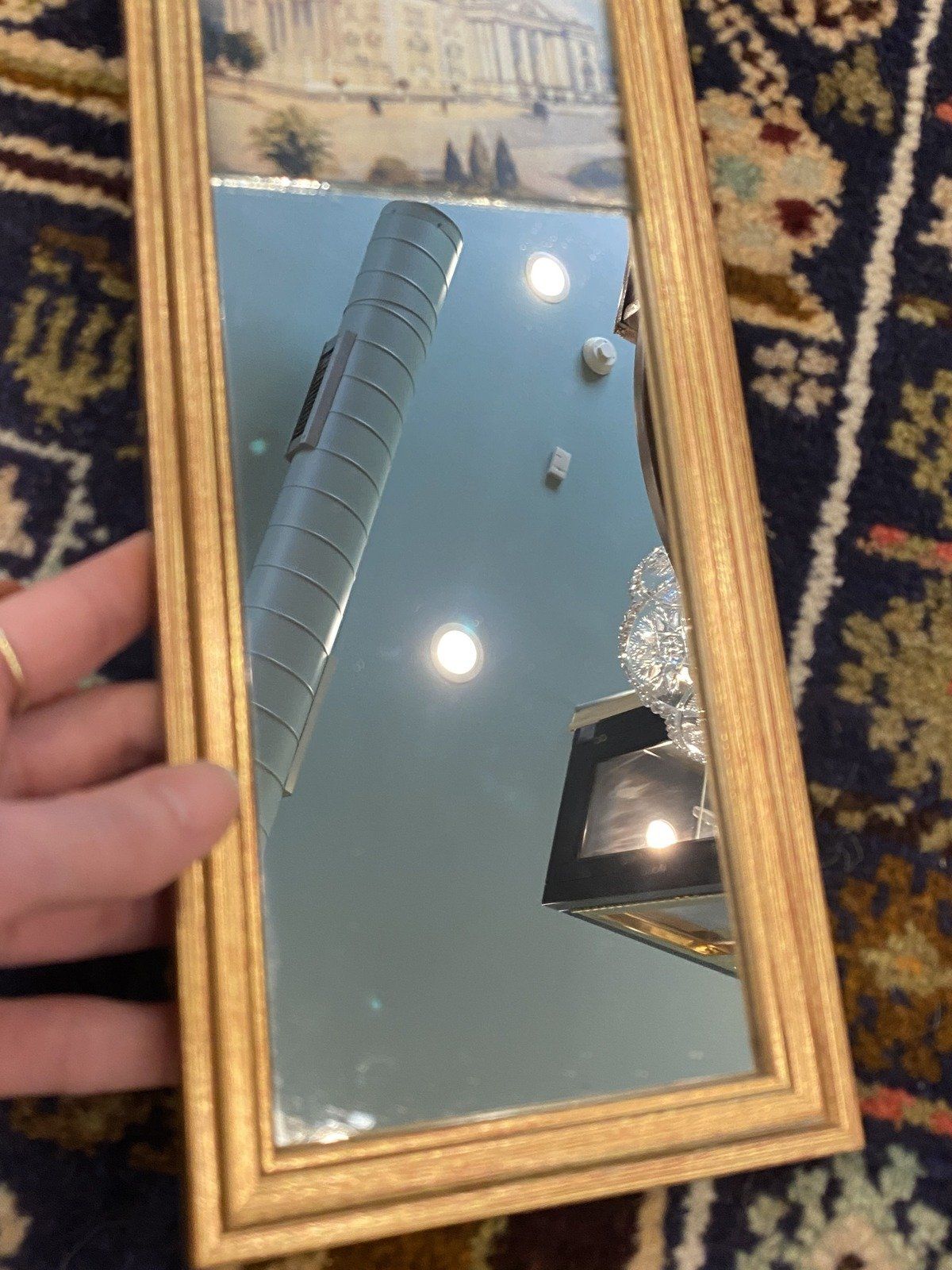 Vtg Gold Framed Governmental Building Motif 11x5 Accent Mirror 2