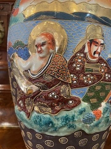 Japanese Ornate Figural + Gilt Vase 5