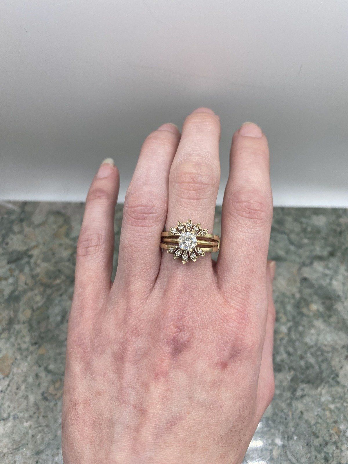 Lovely .75ct Solitaire Diamond Ring w Floral Petal Soldered Ring Guard 4
