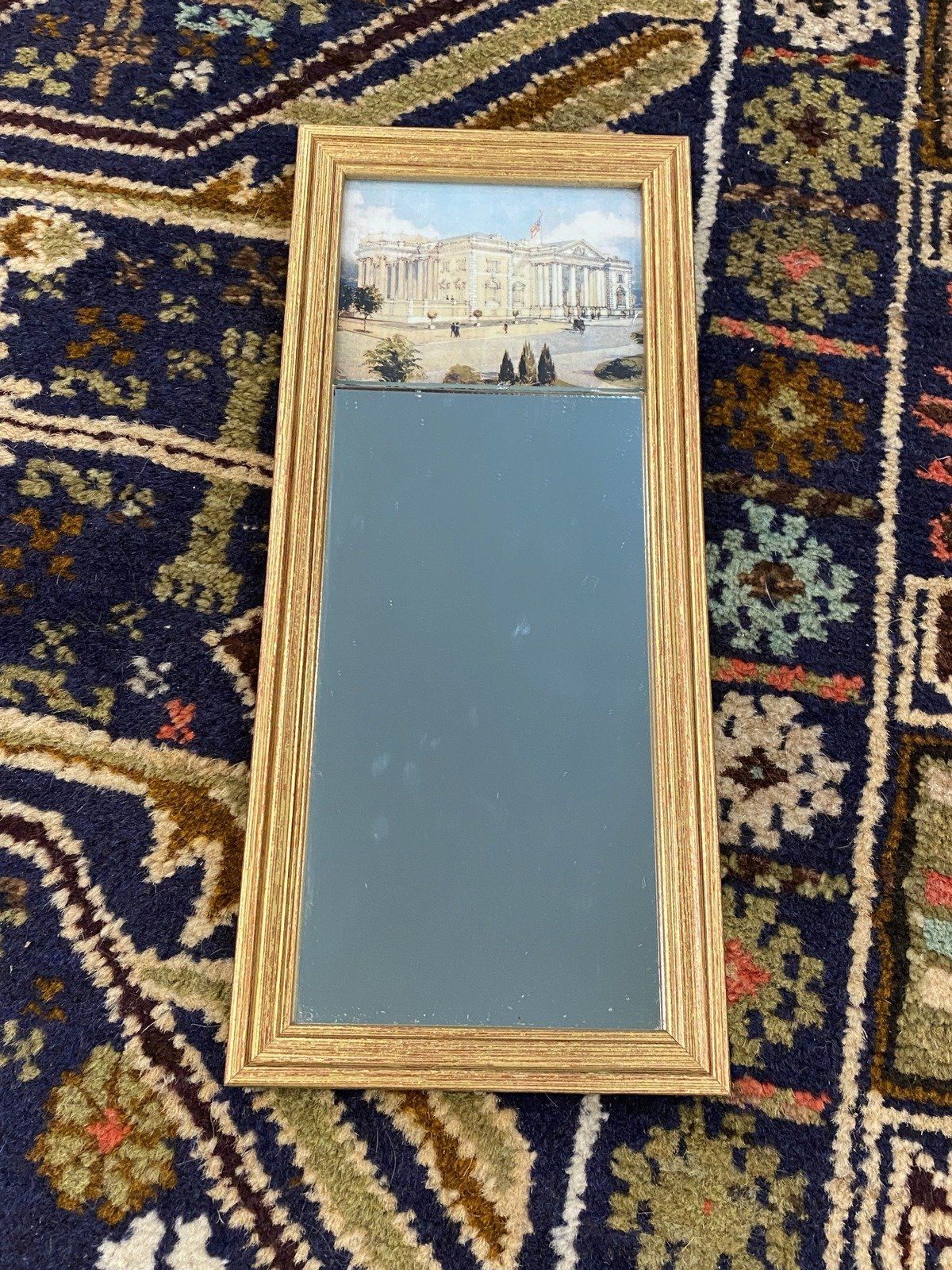 Vtg Gold Framed Governmental Building Motif 11x5 Accent Mirror