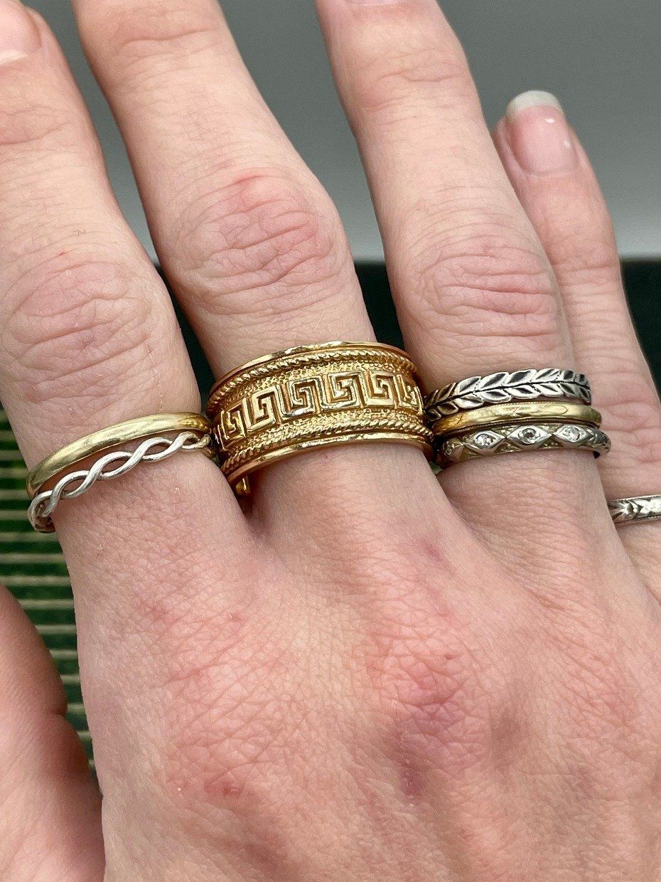 Weighty 10k Gold Versace Inspired Greek Key Wide Ring Band 4