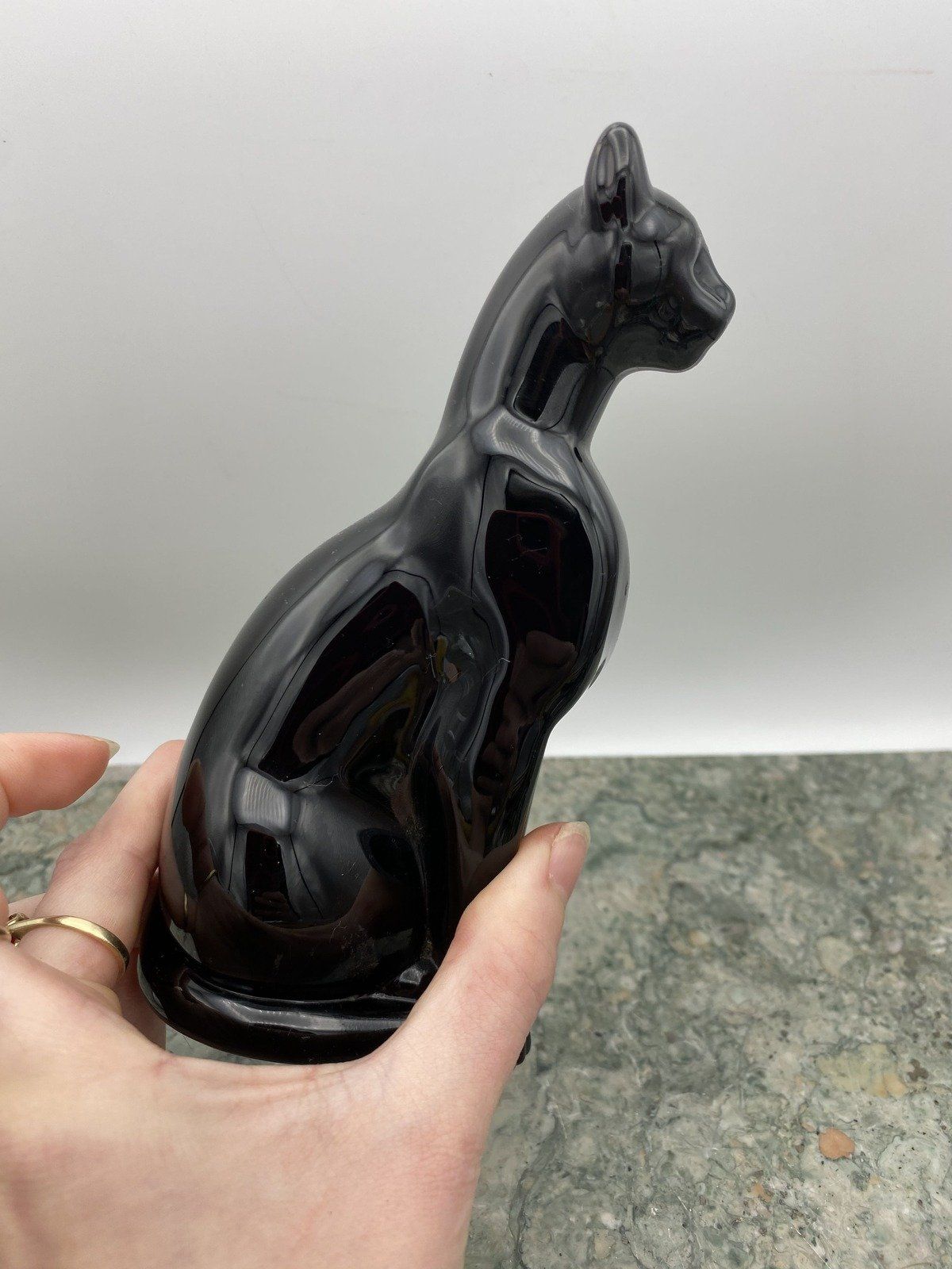 Vintage French Baccarat Black Crystal Molded Cat Sculpture #2675 2