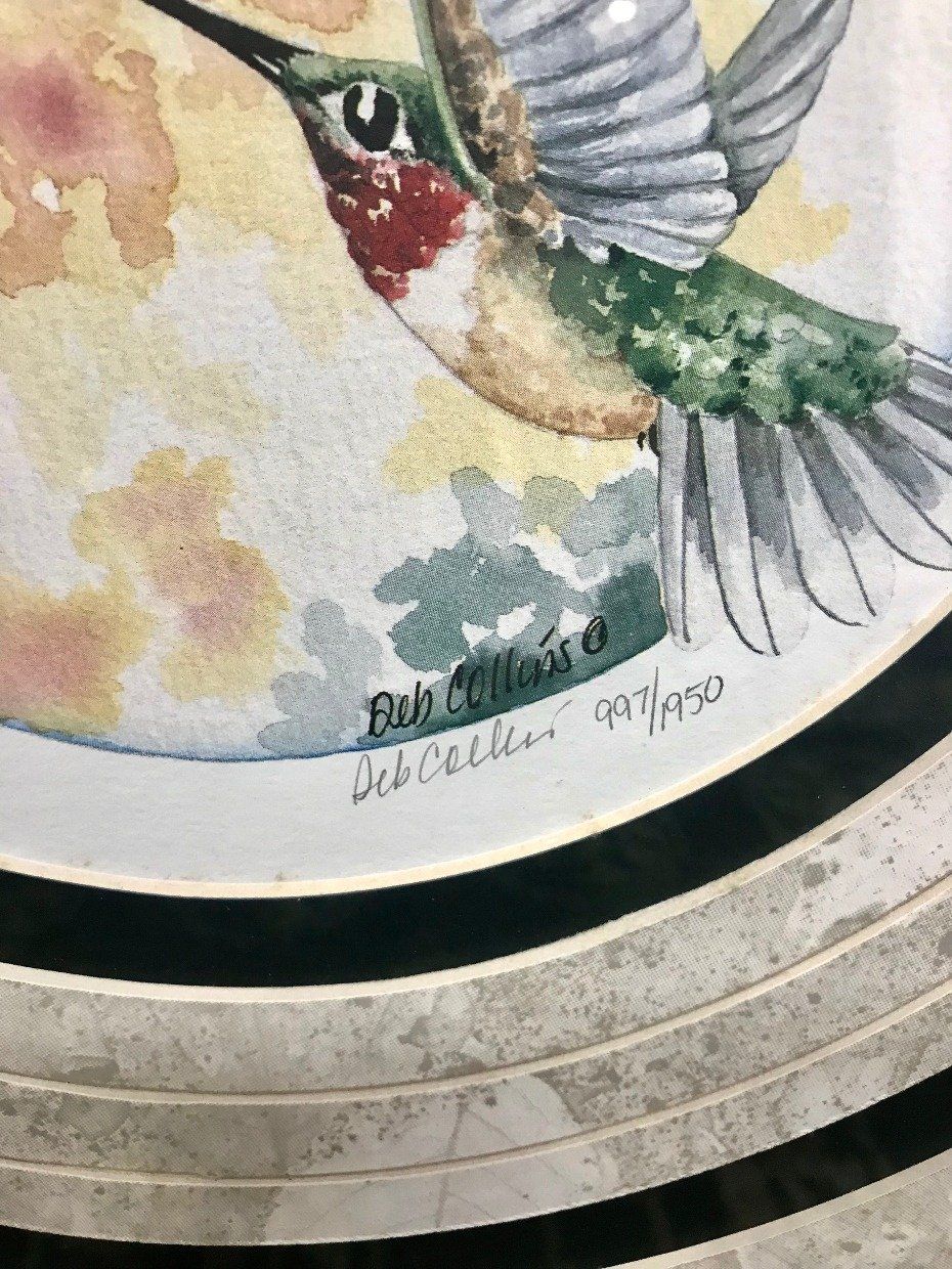 Artist Signed Deb Collins Hummingbird + Trumpet Flower No.997/1950 Watercolor Pring 3