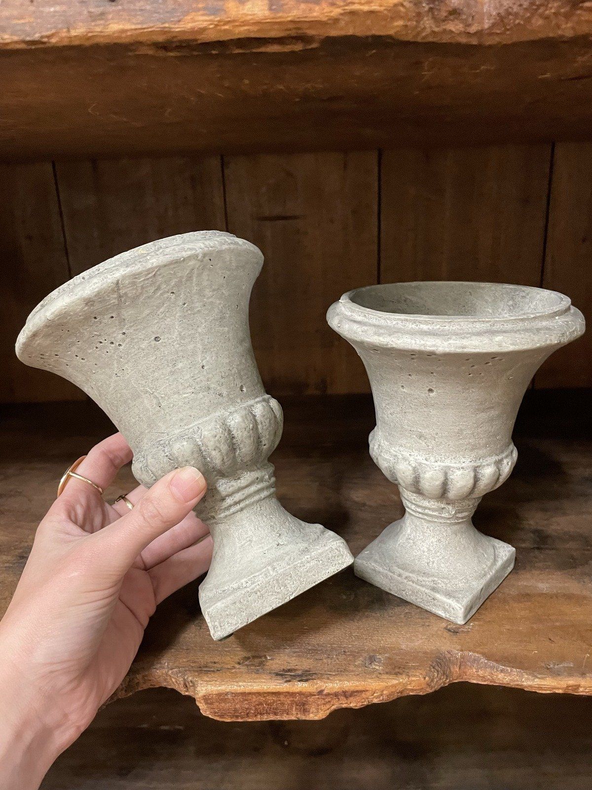 Pair of Mini Concrete Style Urn Vases 4