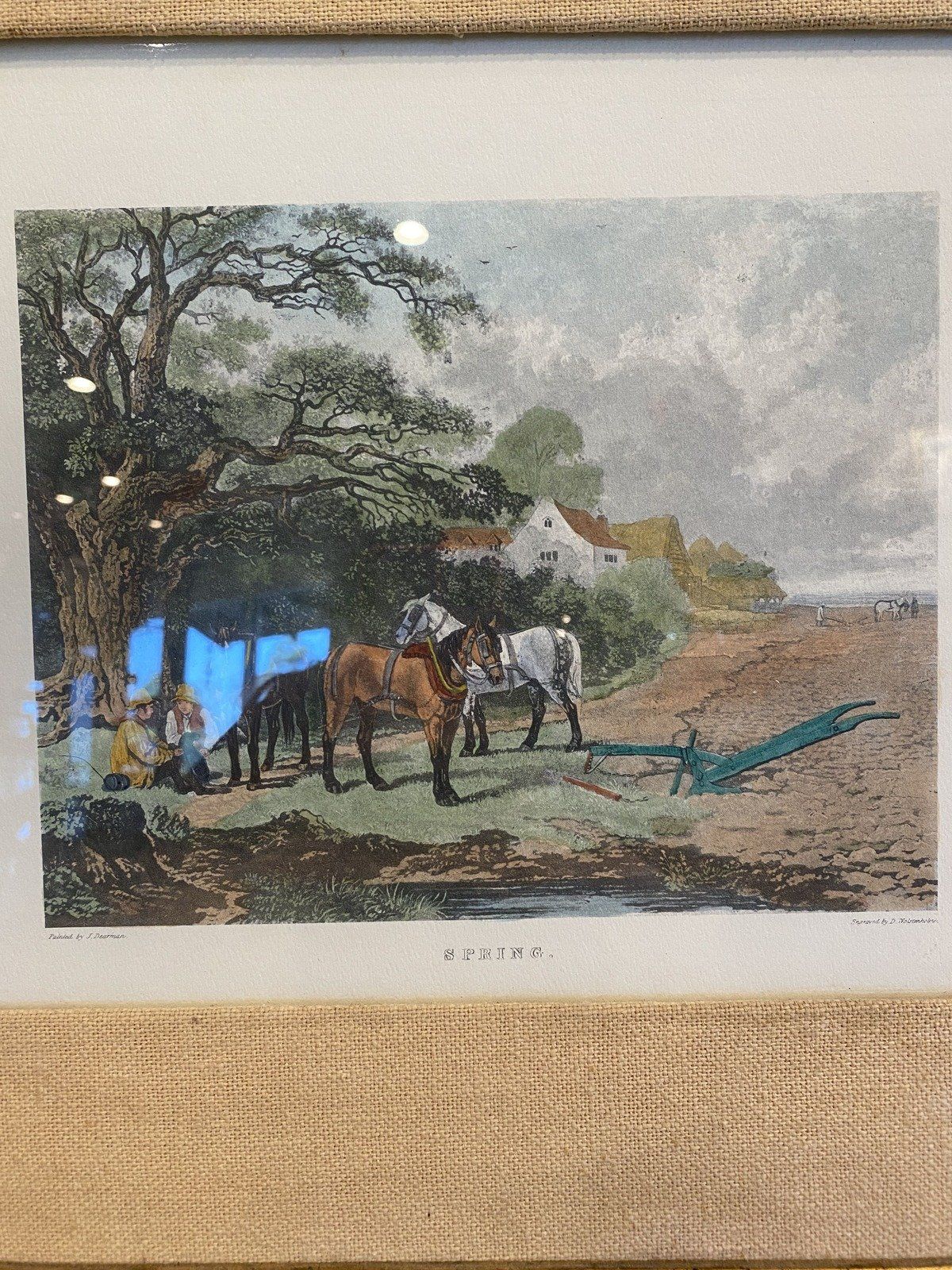 Framed 17.5x19 Hand Colorized Spring Engraving Signed J. Dearman 4
