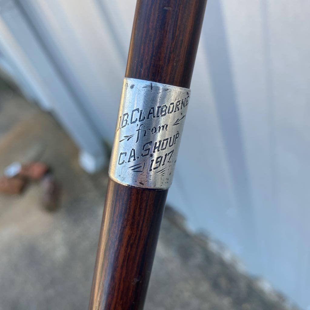 Edwardian c.1917 Mahogany + Sterling Silver Detailed Walking Cane 3