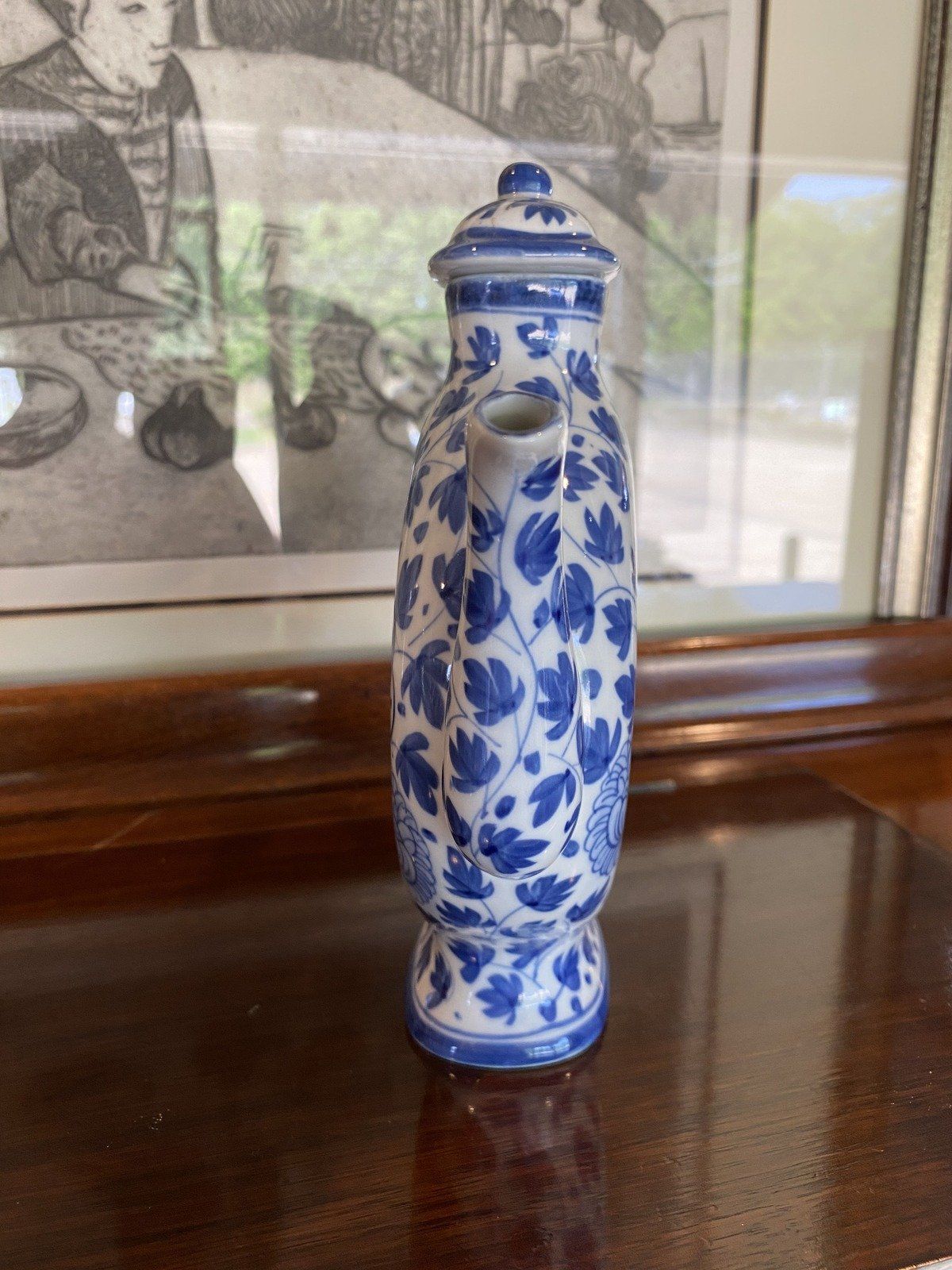 Striking Vintage Thai Blue + White Hollowed Center Porcelain Teapot 7