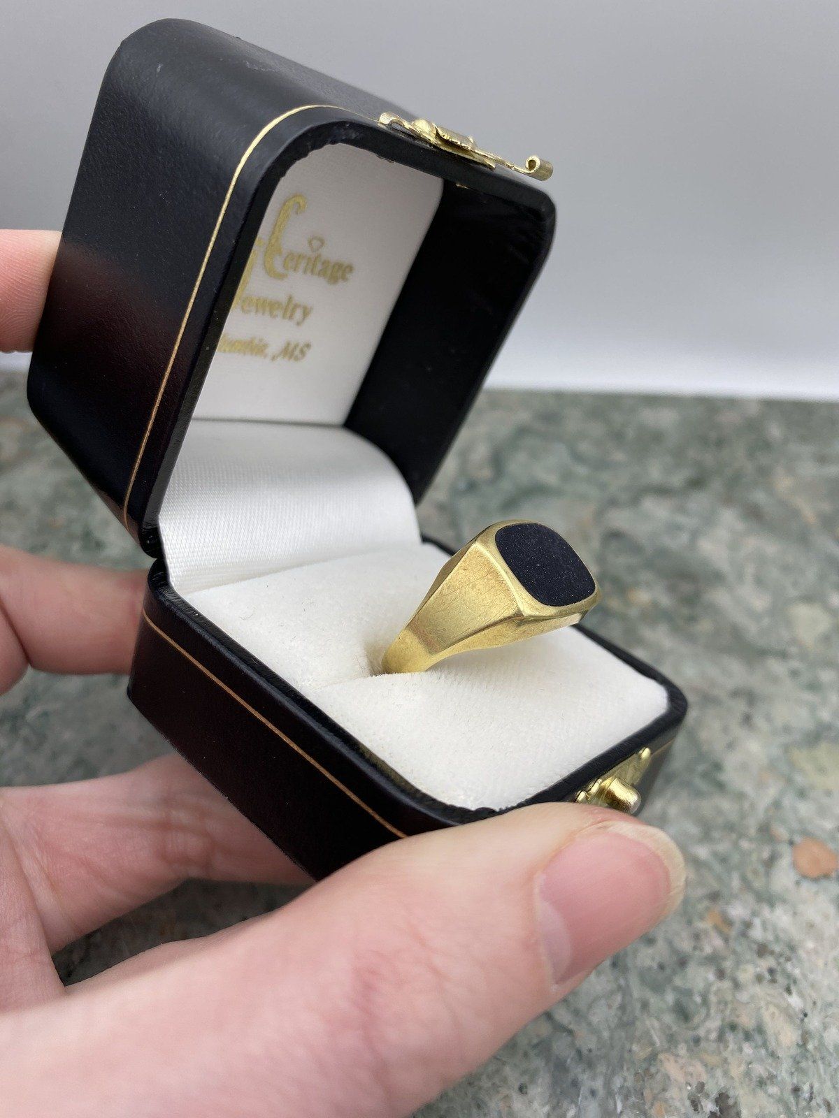 Men's Vintage 14k Gold Dutch Made Blue Goldstone Flush Bezel Ring 2
