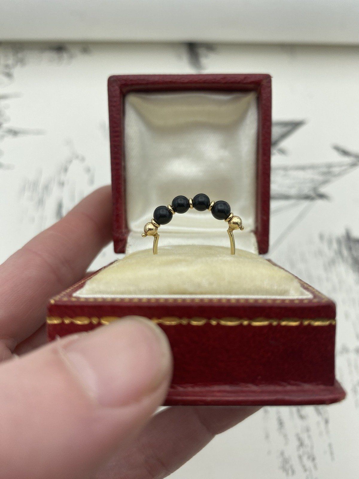 Vintage 14k Gold Spherical Onyx Bead Ring Band #2218 4