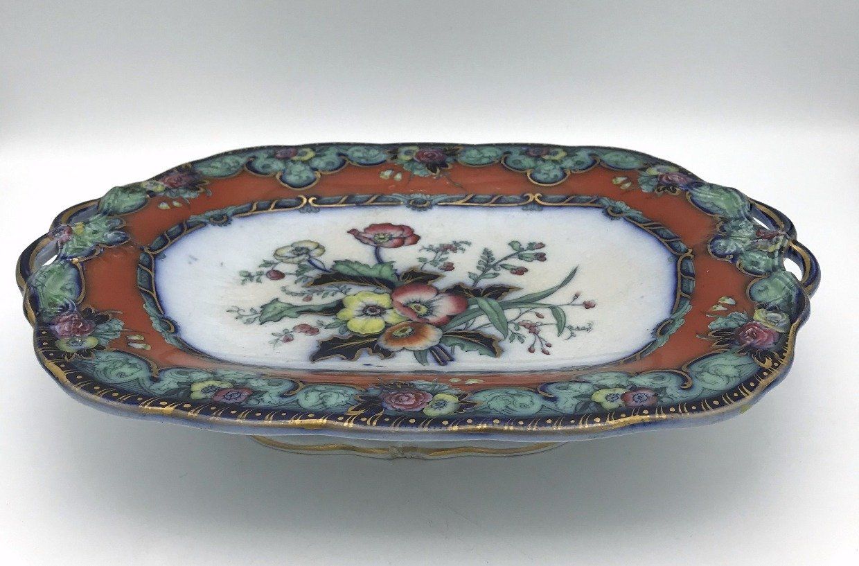 Antique Victorian Staffordshire Charels Meih and Son Improved Stone China Serving Dish Poppy Flowers 2