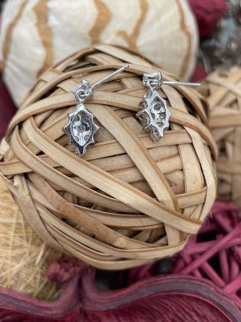 14k White Gold 1.4ctw Diamond Cluster Drop Earrings w Buttercup Set Diamond Lobe Stud 5